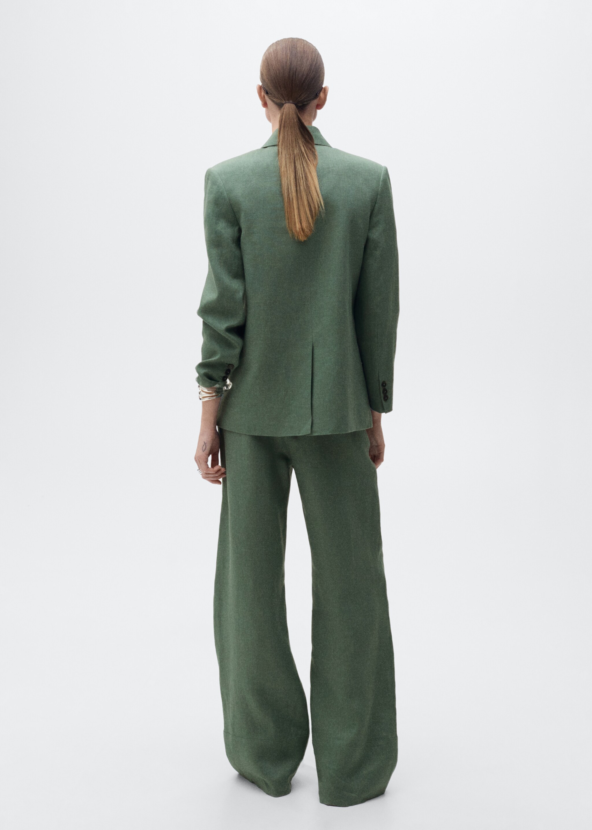 Straight linen-blend trousers - Reverse of the article, Forest Green. Ref: 87036712-00.