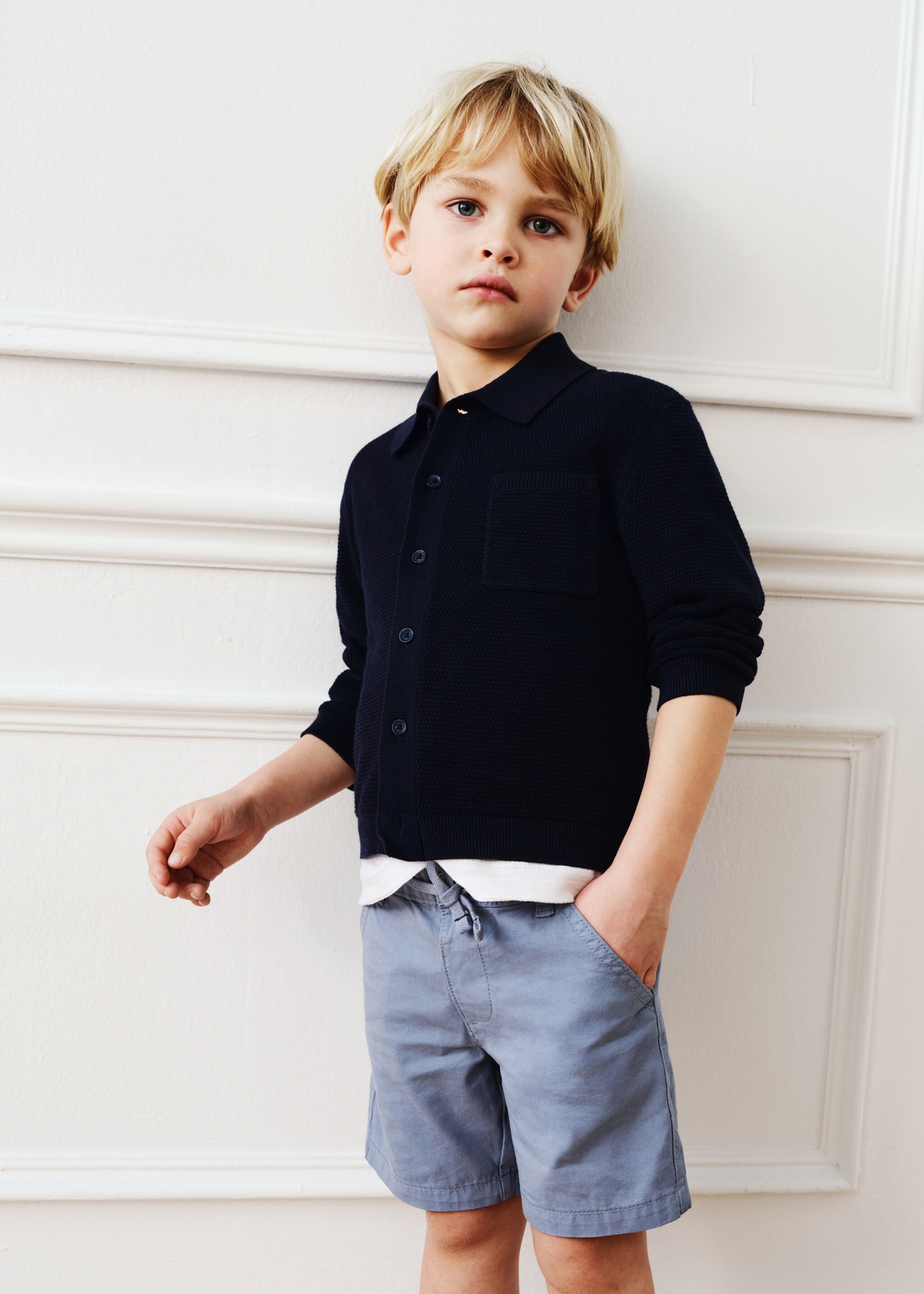 Cotton shorts with drawstring - Details of the article 6, Blue. Ref: 87036714-00.