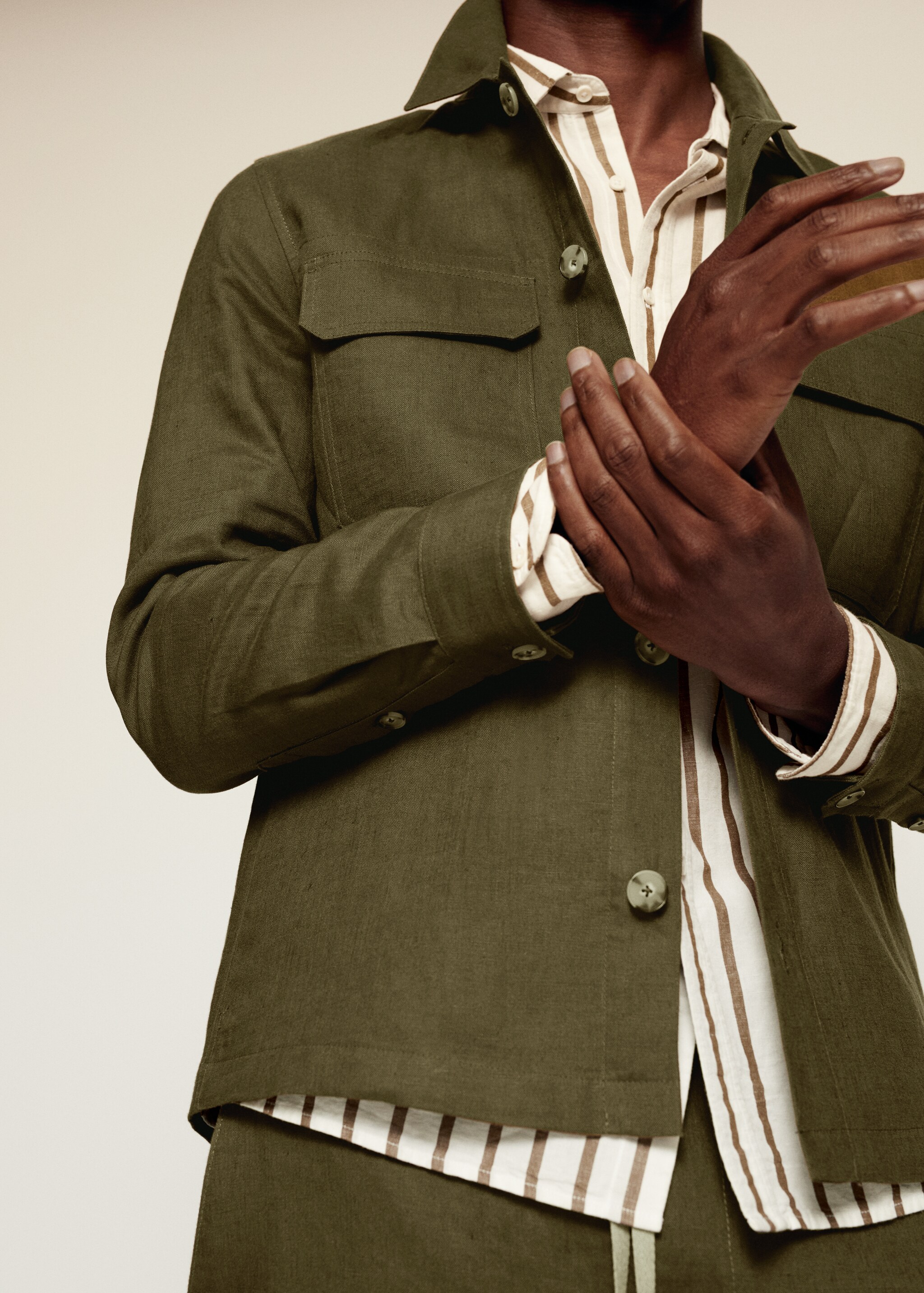 Overshirt 100% λινό τσέπες - Λεπτομέρεια του προϊόντος 3