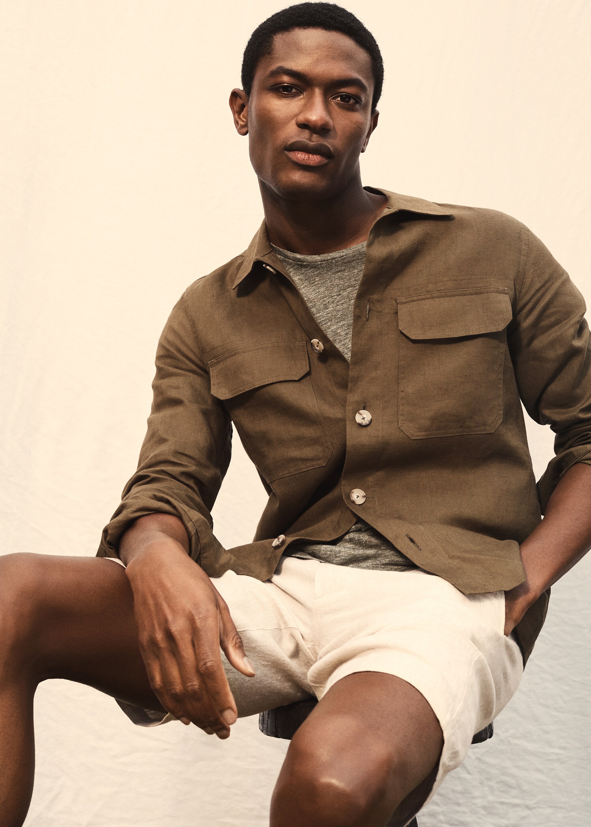 Overshirt 100% λινό τσέπες - Λεπτομέρεια του προϊόντος 5