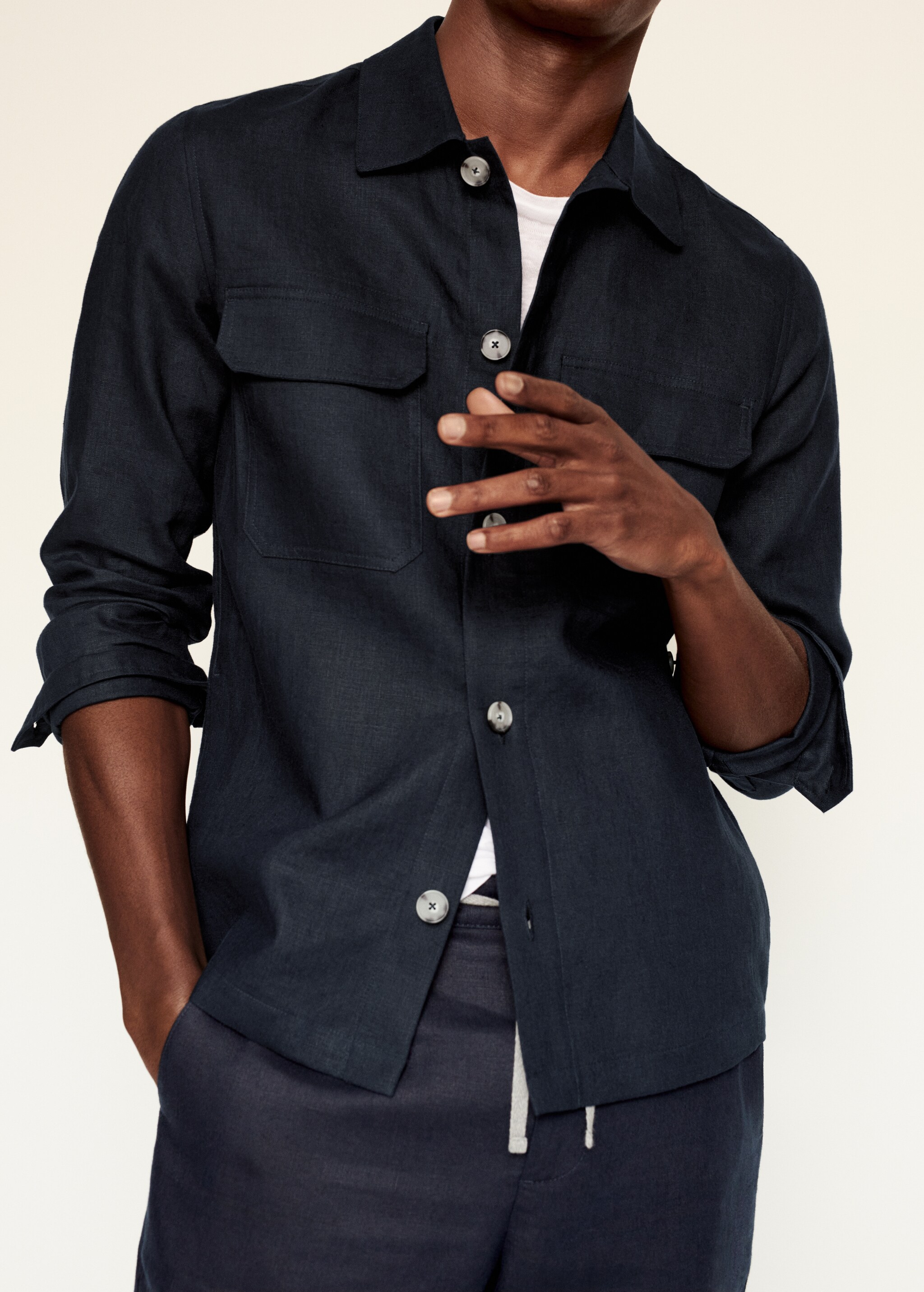 Overshirt 100% λινό τσέπες - Λεπτομέρεια του προϊόντος 2