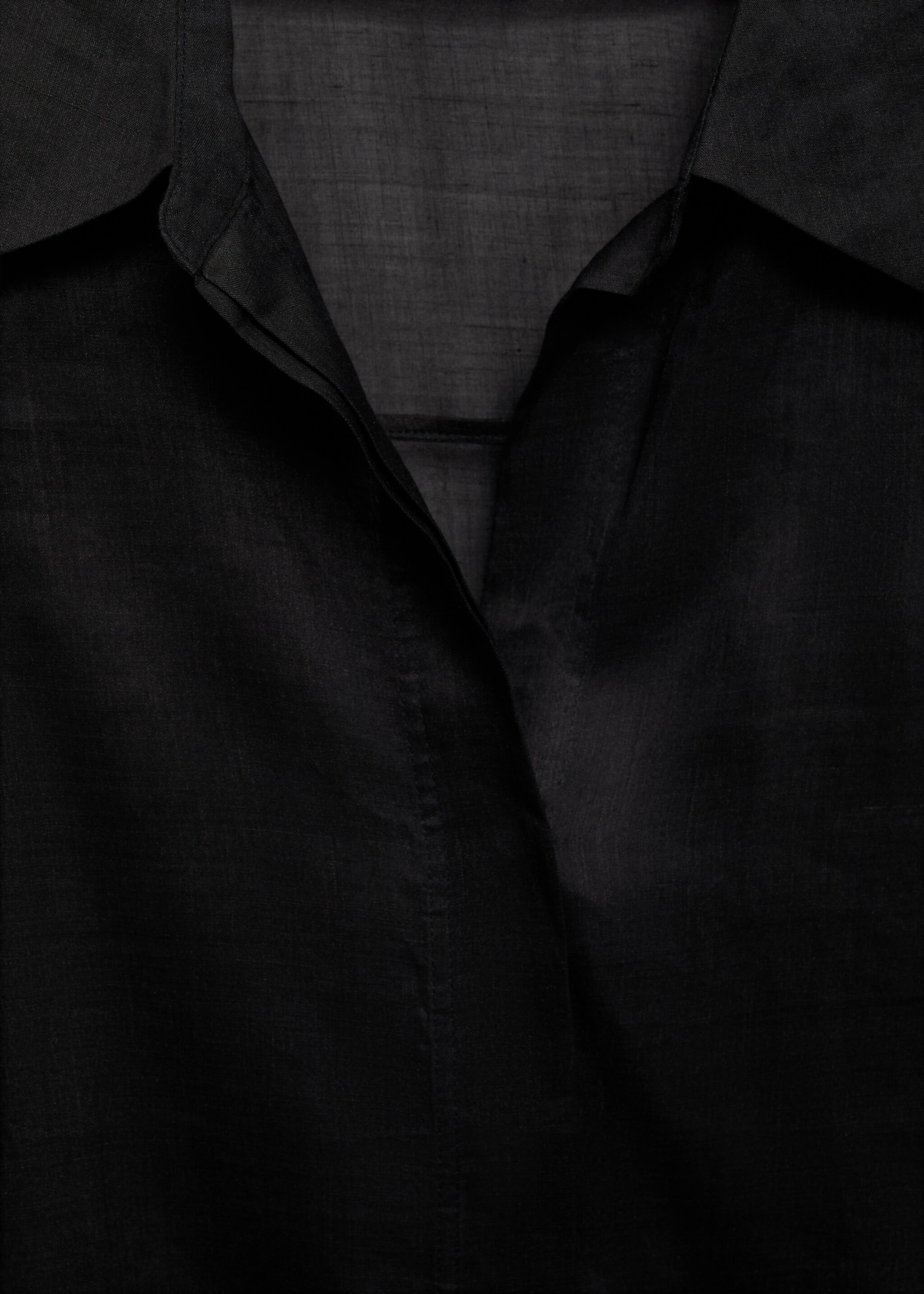 Ramie shirt with hidden buttons - Details of the article 8, Black. Ref: 87037167-00.