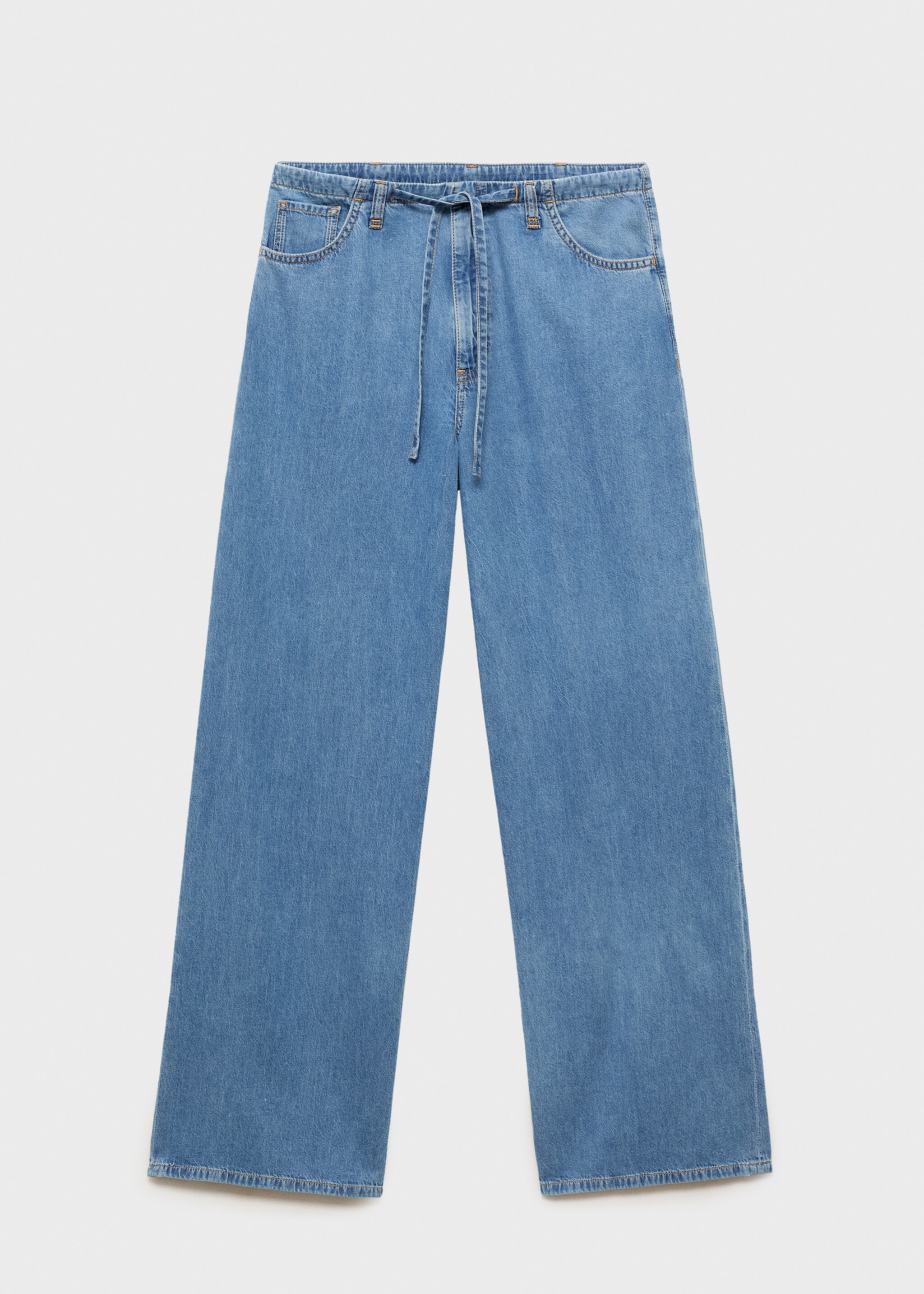 Wide-leg denim trousers with belt - Article without model, Medium Blue. Ref: 87037180-00.