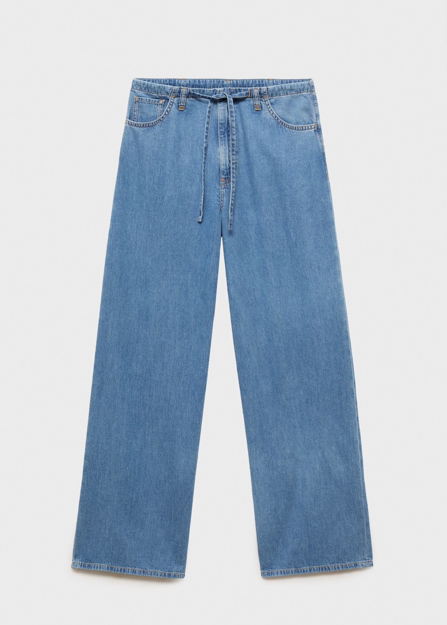 Wide-leg denim trousers with belt - Article without model