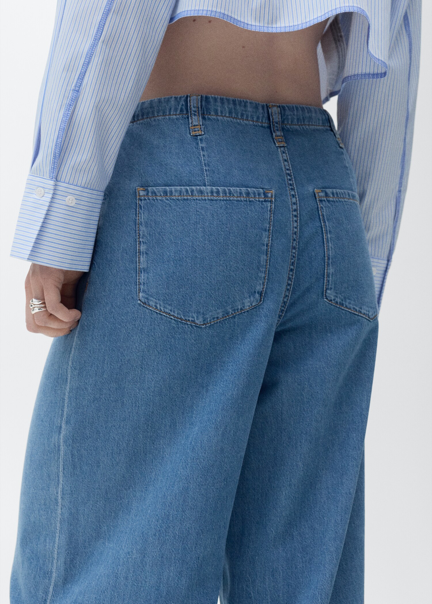 Wide-leg denim trousers with belt - Details of the article 6