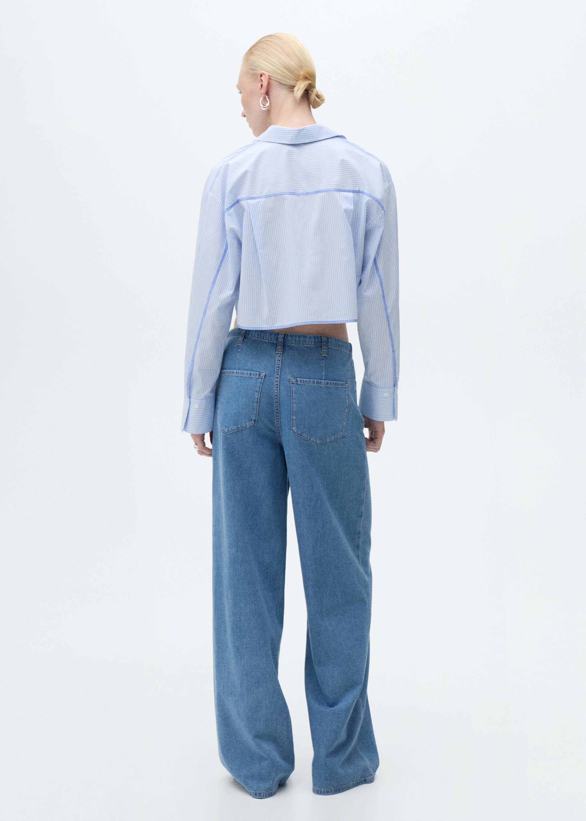 Wide-leg denim trousers with belt - Reverse of the article, Medium Blue. Ref: 87037180-00.