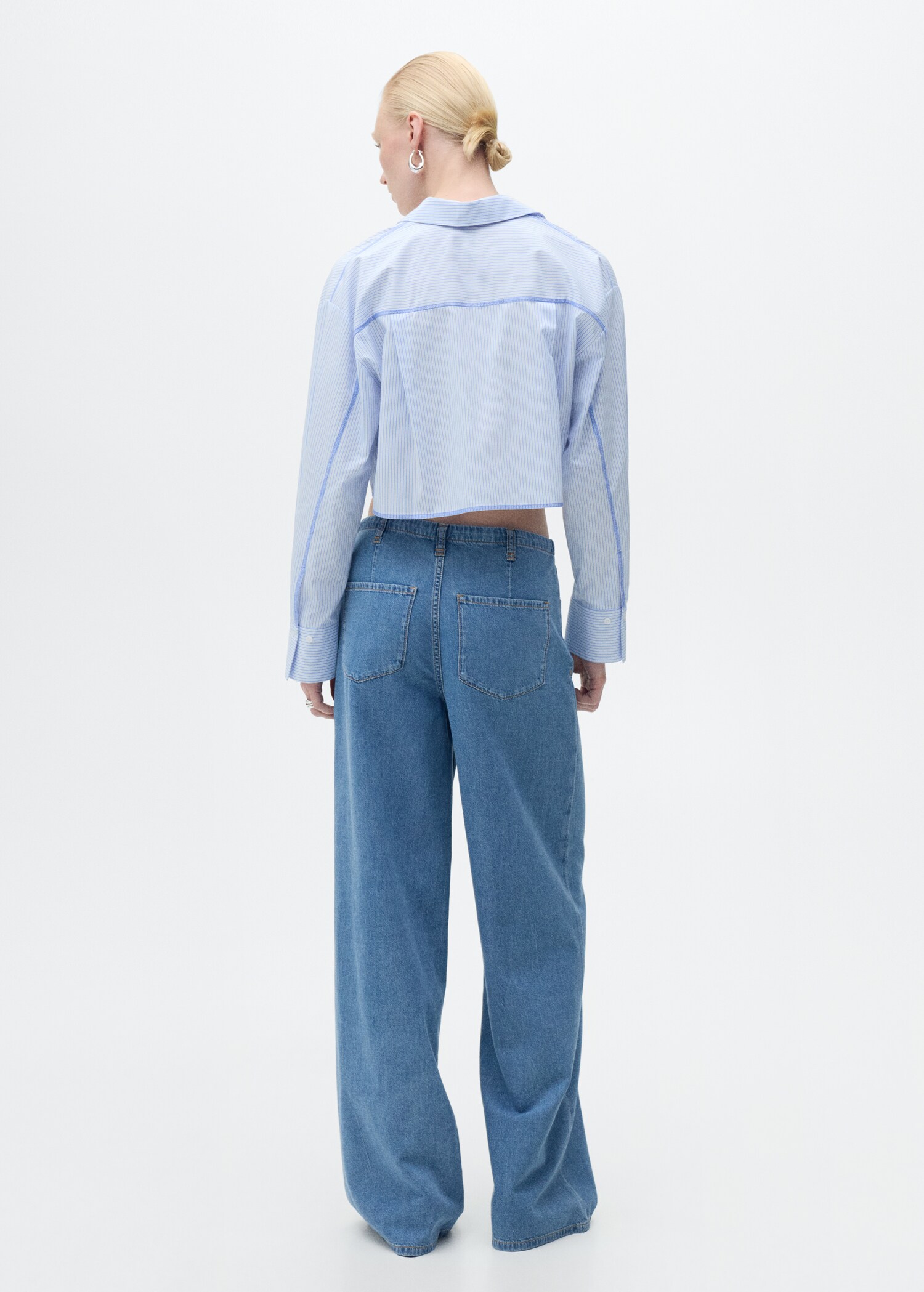 Wide-leg denim trousers with belt - Reverse of the article