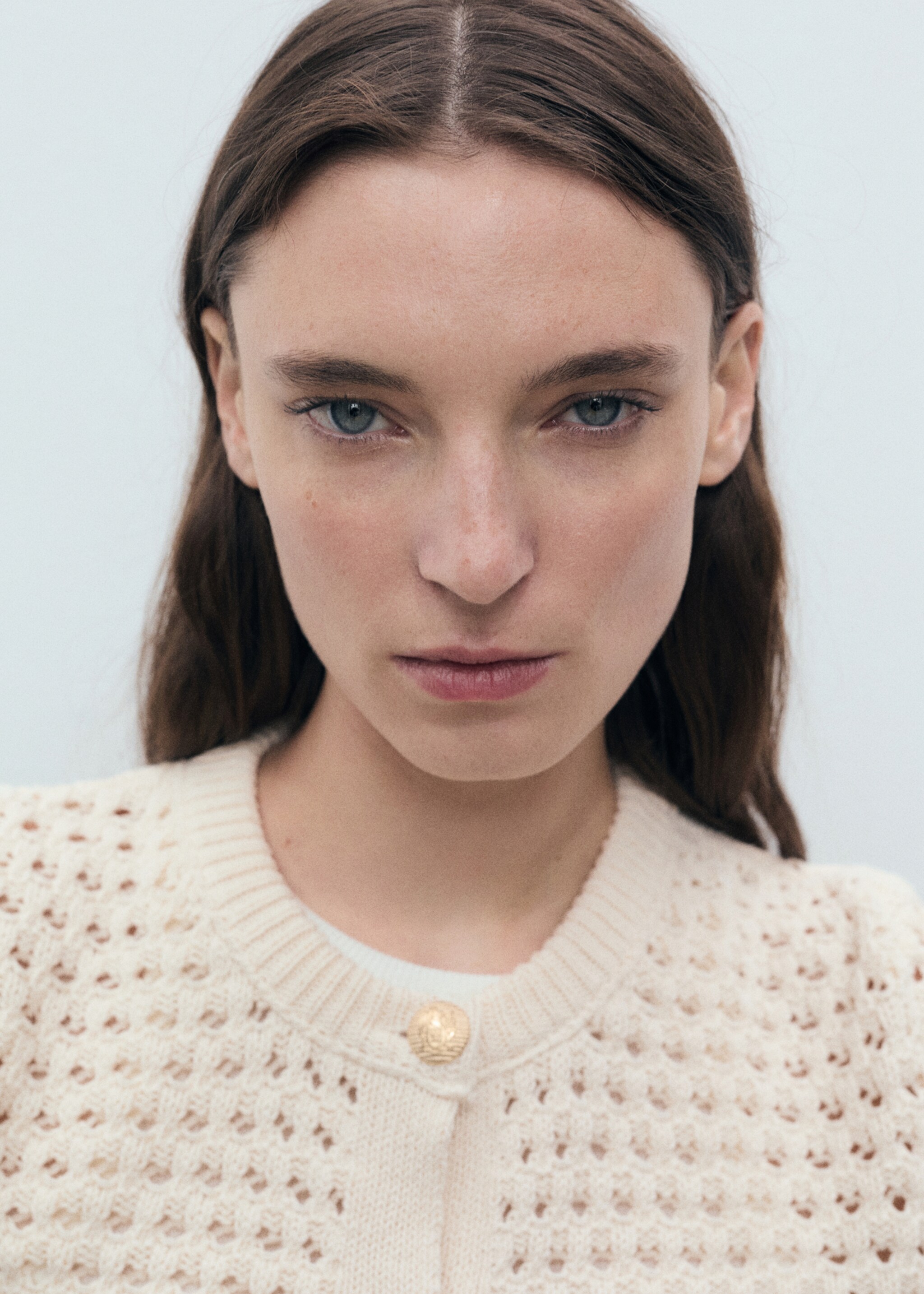 Striped openwork knitted cardigan - Details of the article 1, Brown. Ref: 87037191-00.