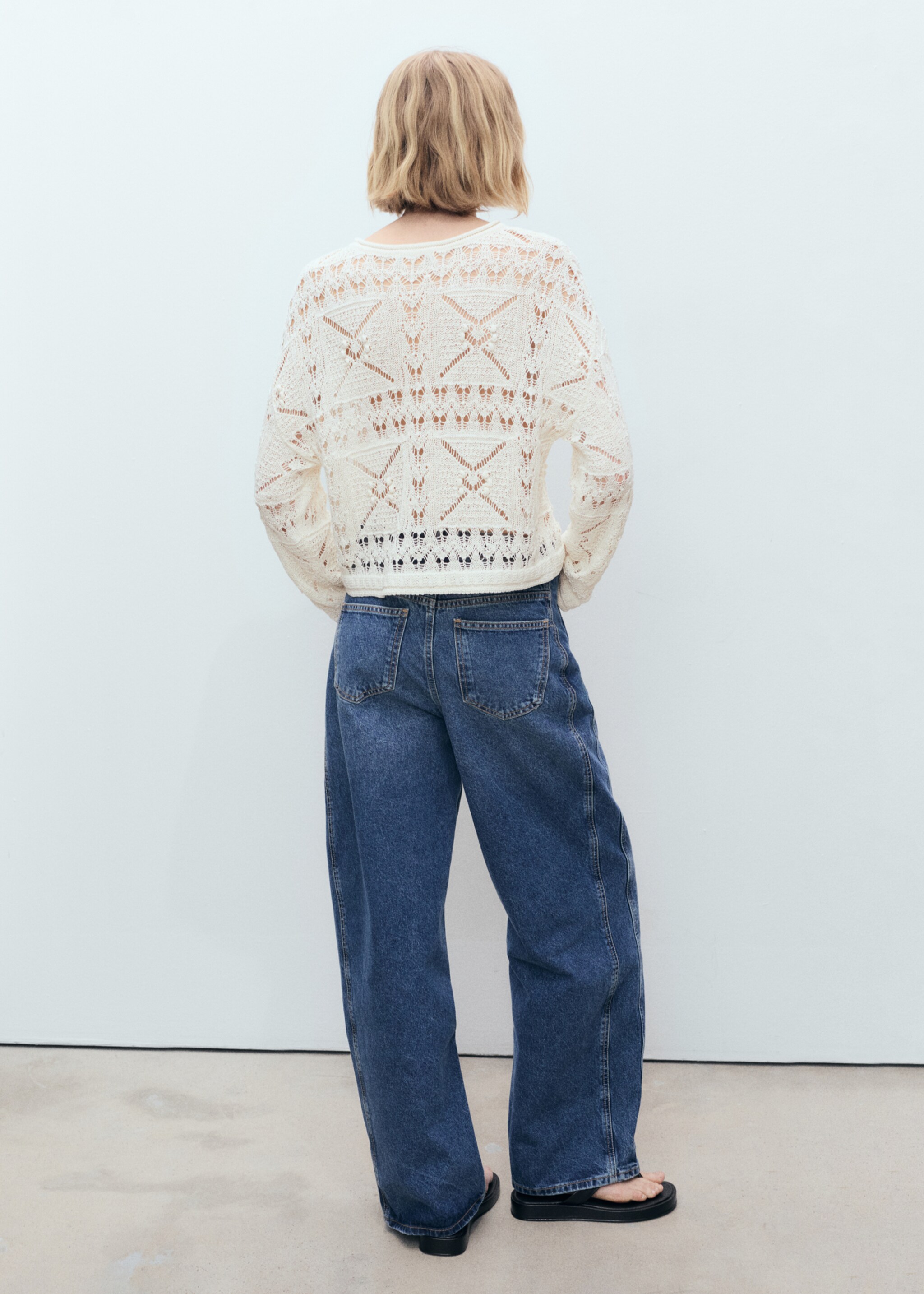 Oversized openwork knitted sweater - Reverse of the article, Ecru. Ref: 87037192-00.