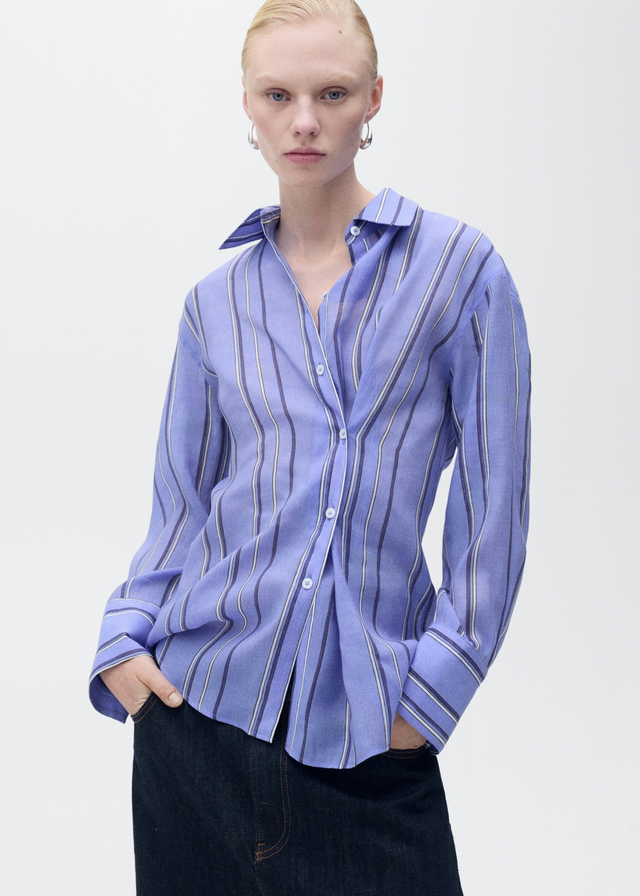 Striped shirt with multi-position closure - Medium plane, Blue. Ref: 87037194-00.