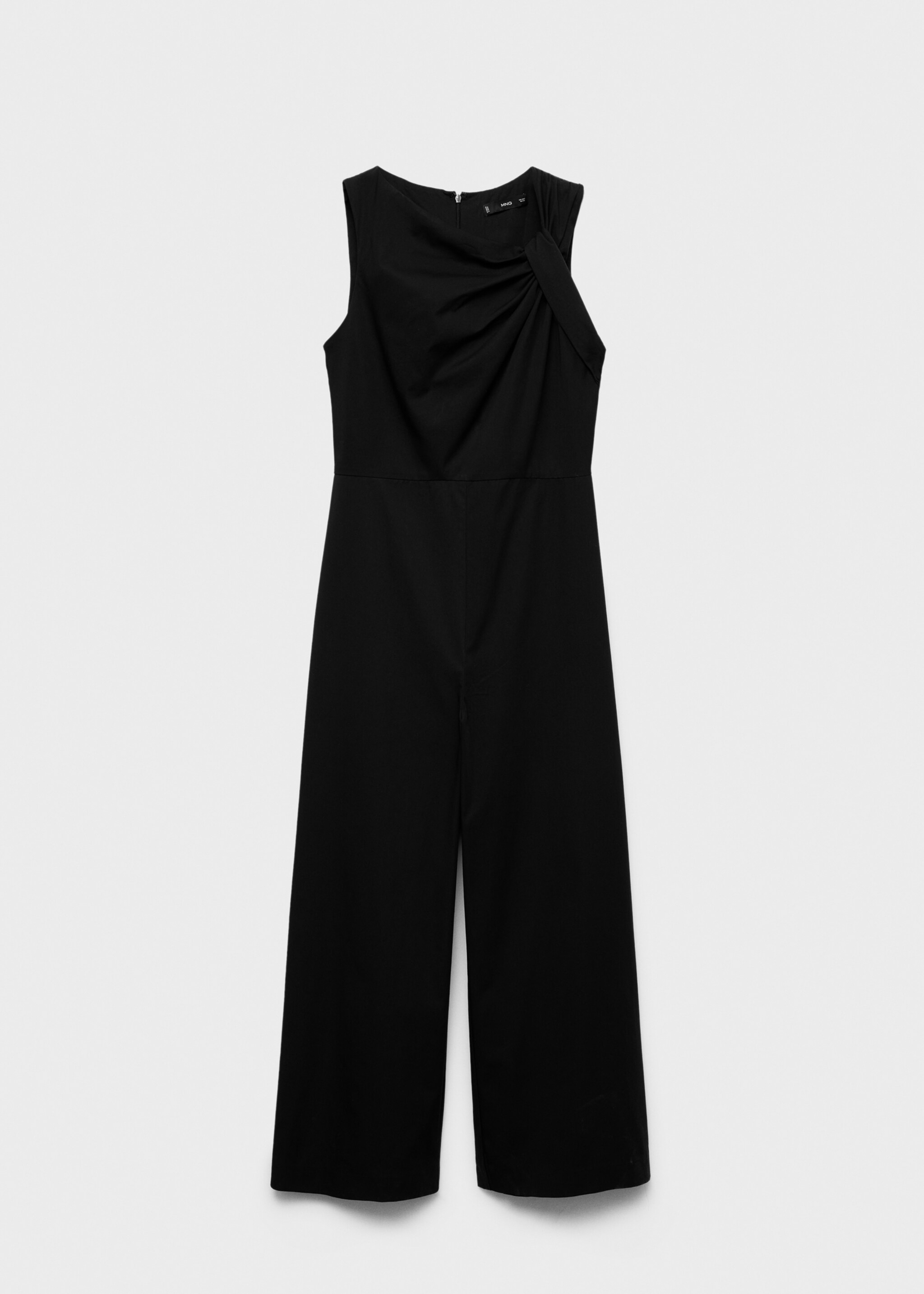 Long culotte jumpsuit with draped neck - Article without model, Black. Ref: 87037195-00.