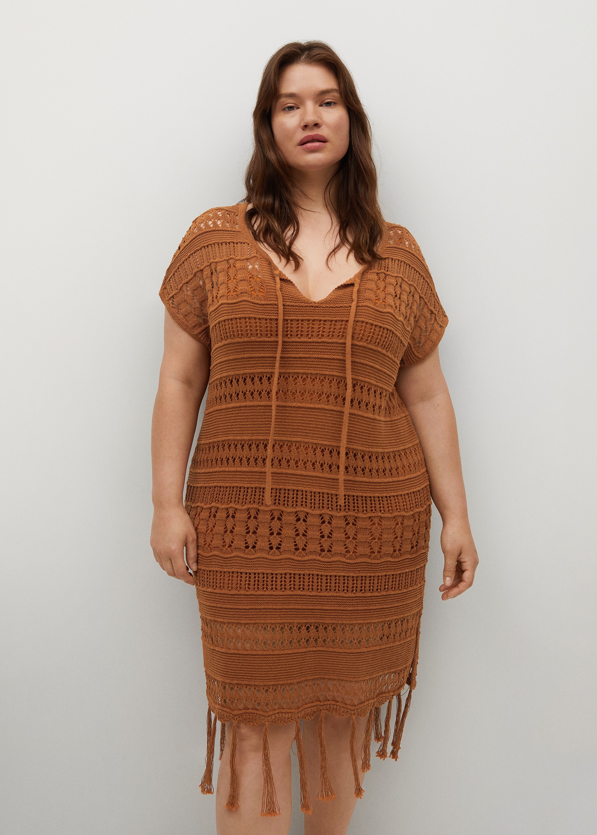Openwork knit dress with fringes - Medium plane