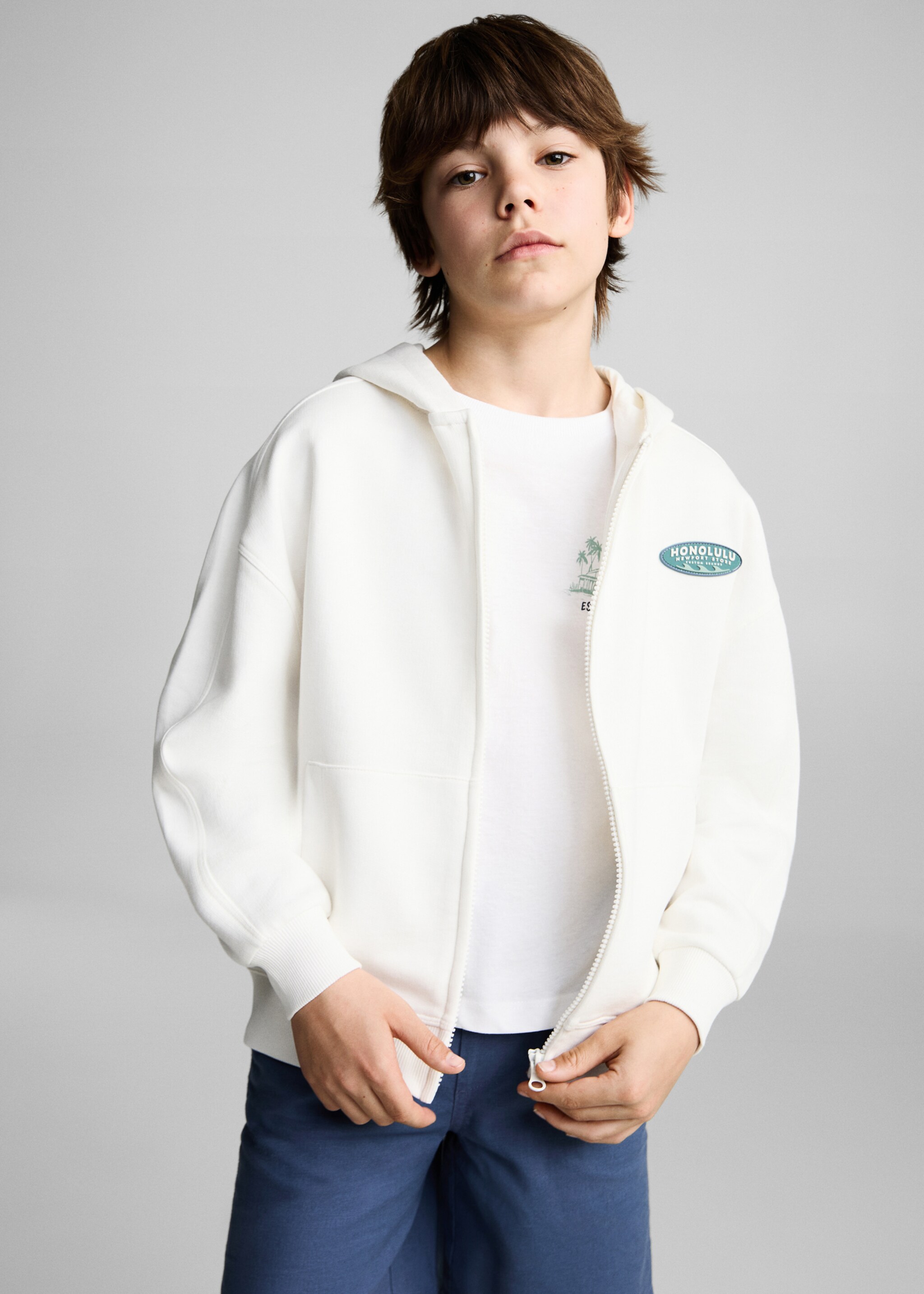 Kapuzenjacke - Mittlere Ansicht, Cremeweiß. Ref: 87037708-00.