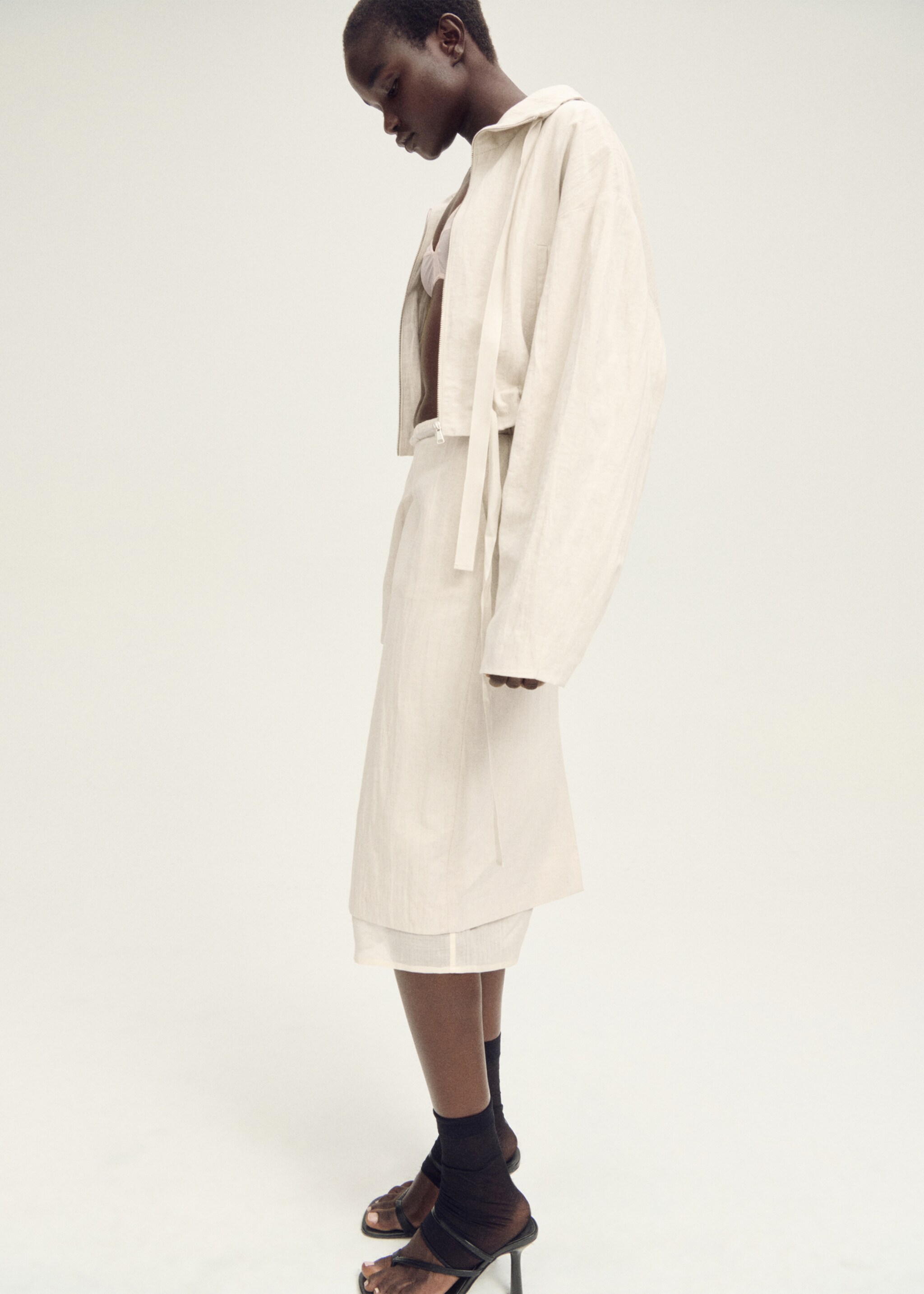 Jupe midi en lin mélangé combinée - Détail de l'article 2, Gris clair/pastel. Ref: 87037718-00.