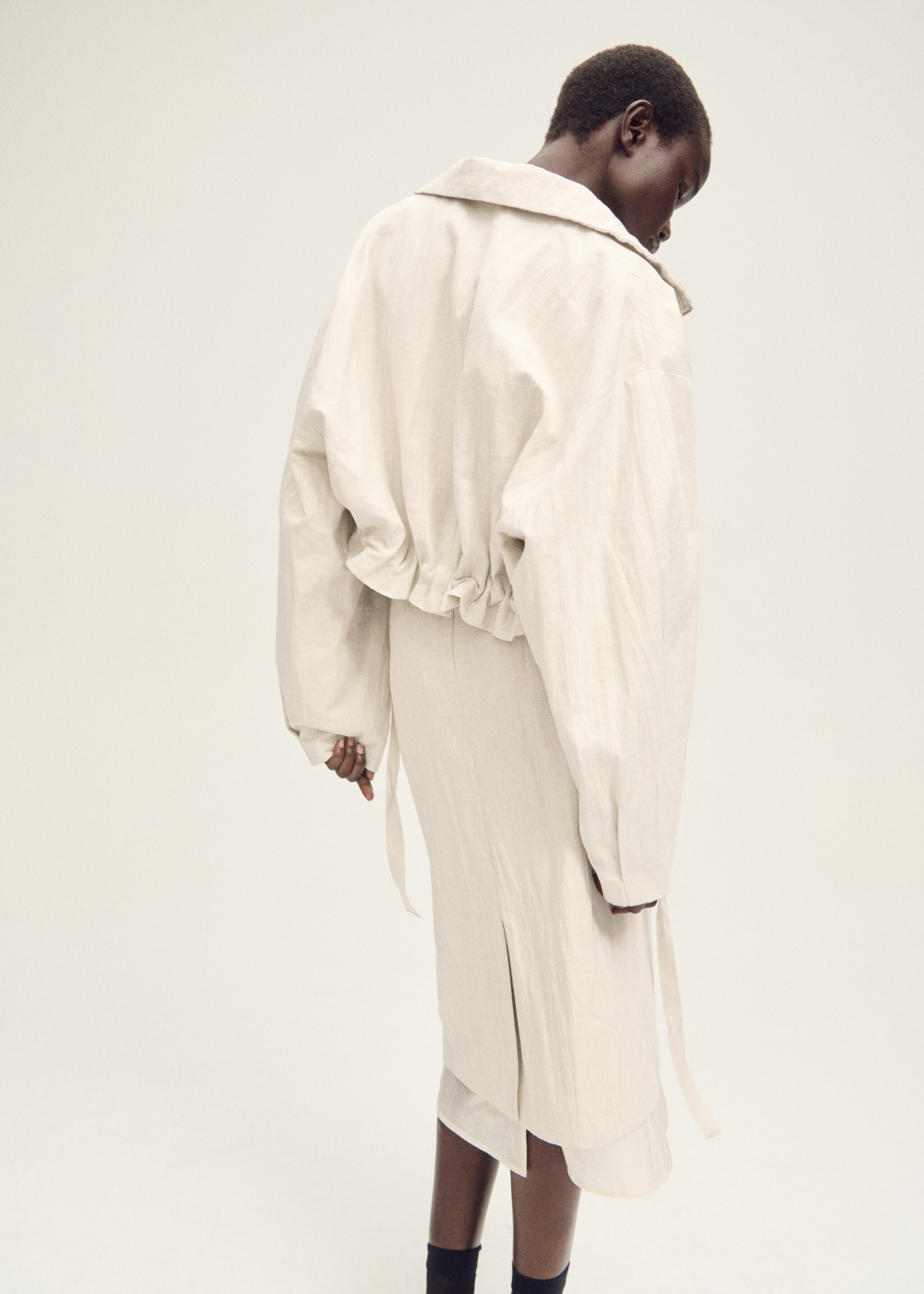 Jupe midi en lin mélangé combinée - Verso de l’article, Gris clair/pastel. Ref: 87037718-00.