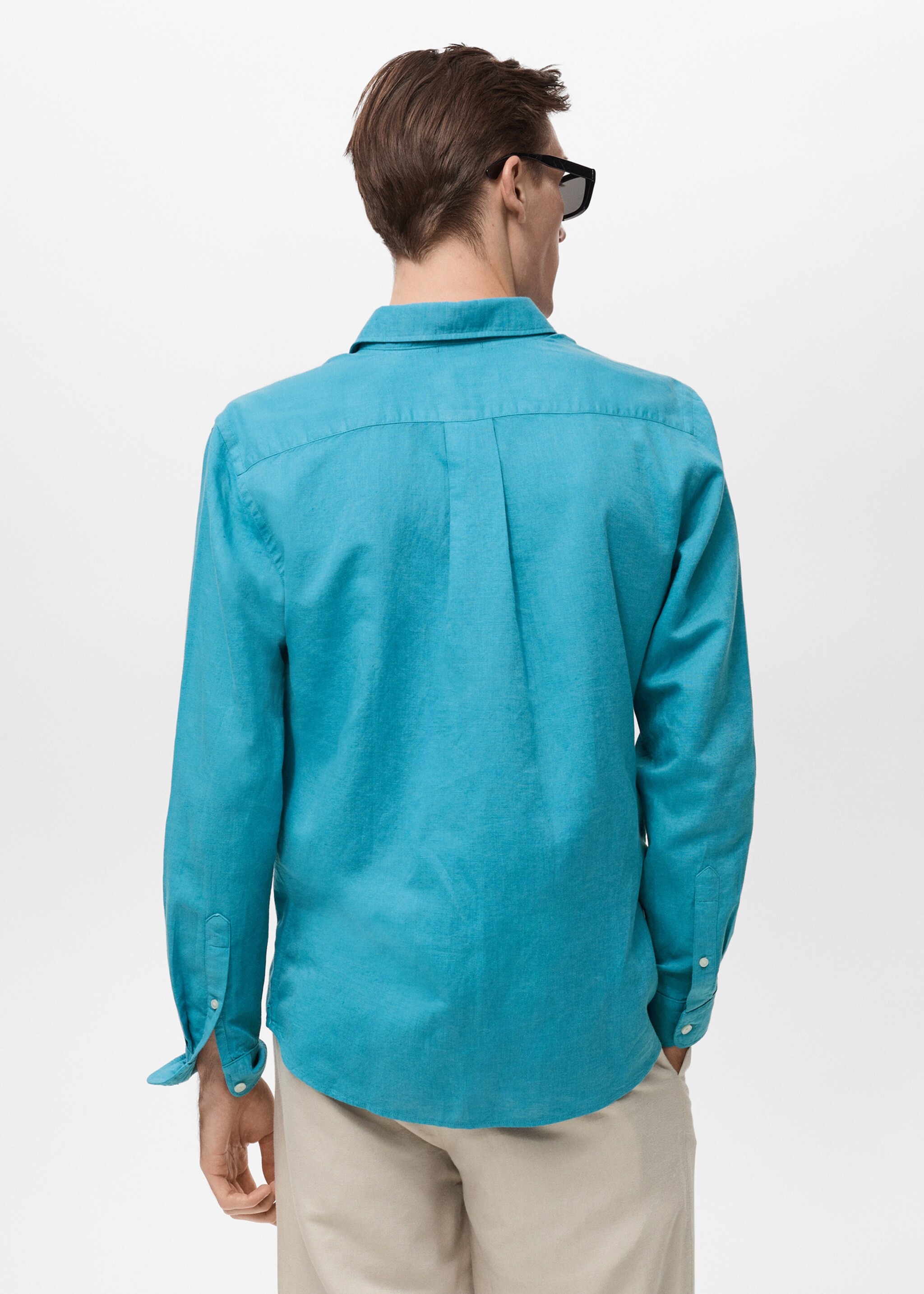 Linen-blend shirt - Reverse of the article, Turquoise. Ref: 87037891-00.