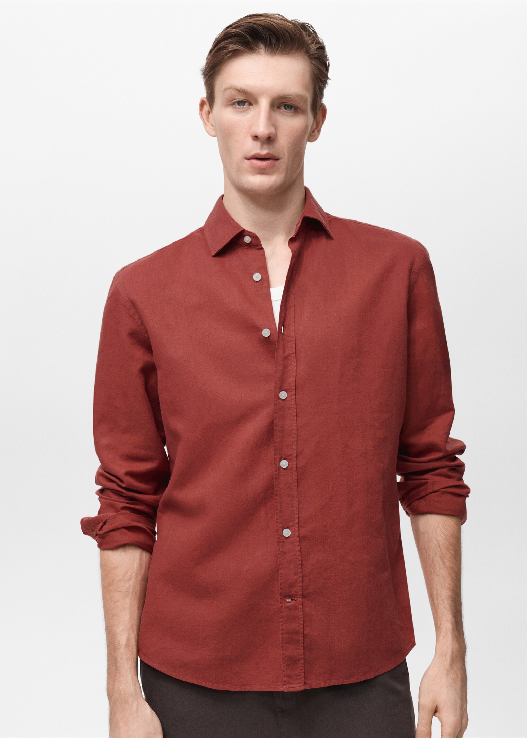 Linen-blend shirt - Medium plane, Red. Ref: 87037891-00.