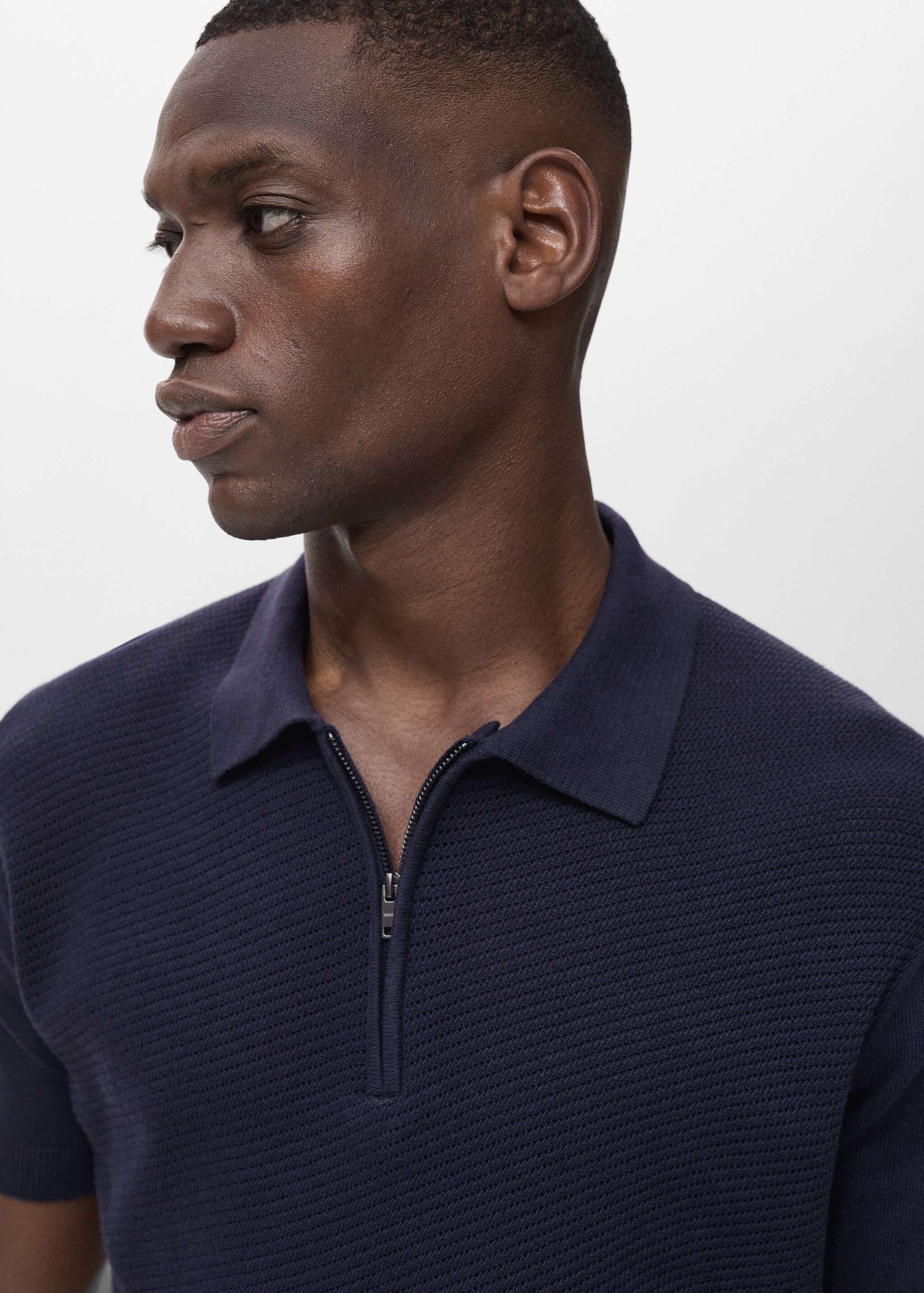 Polo punto calado cremallera - Detalle del artículo 1, Azul marino. Ref: 87037899-00.