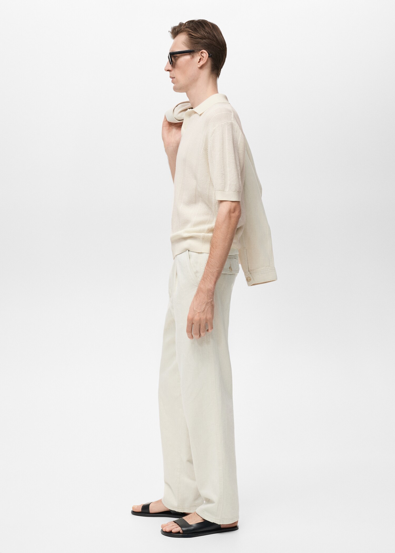 Striped openwork knitte polo shirt - Details of the article 2