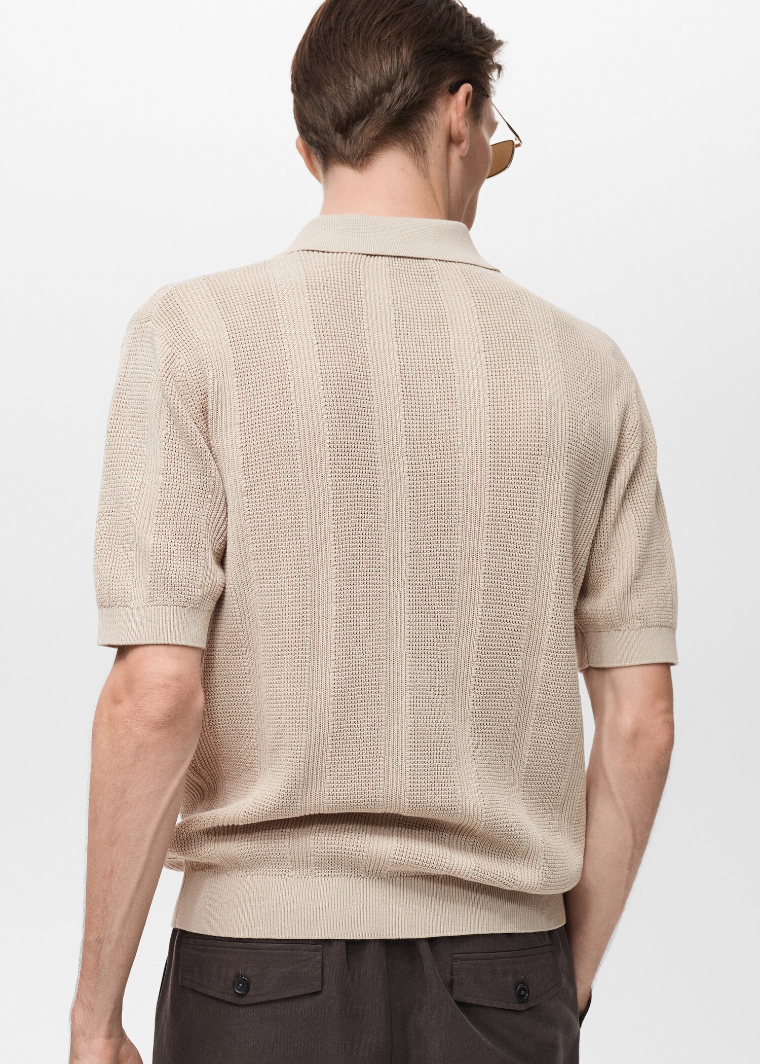 Striped openwork knitte polo shirt - Reverse of the article