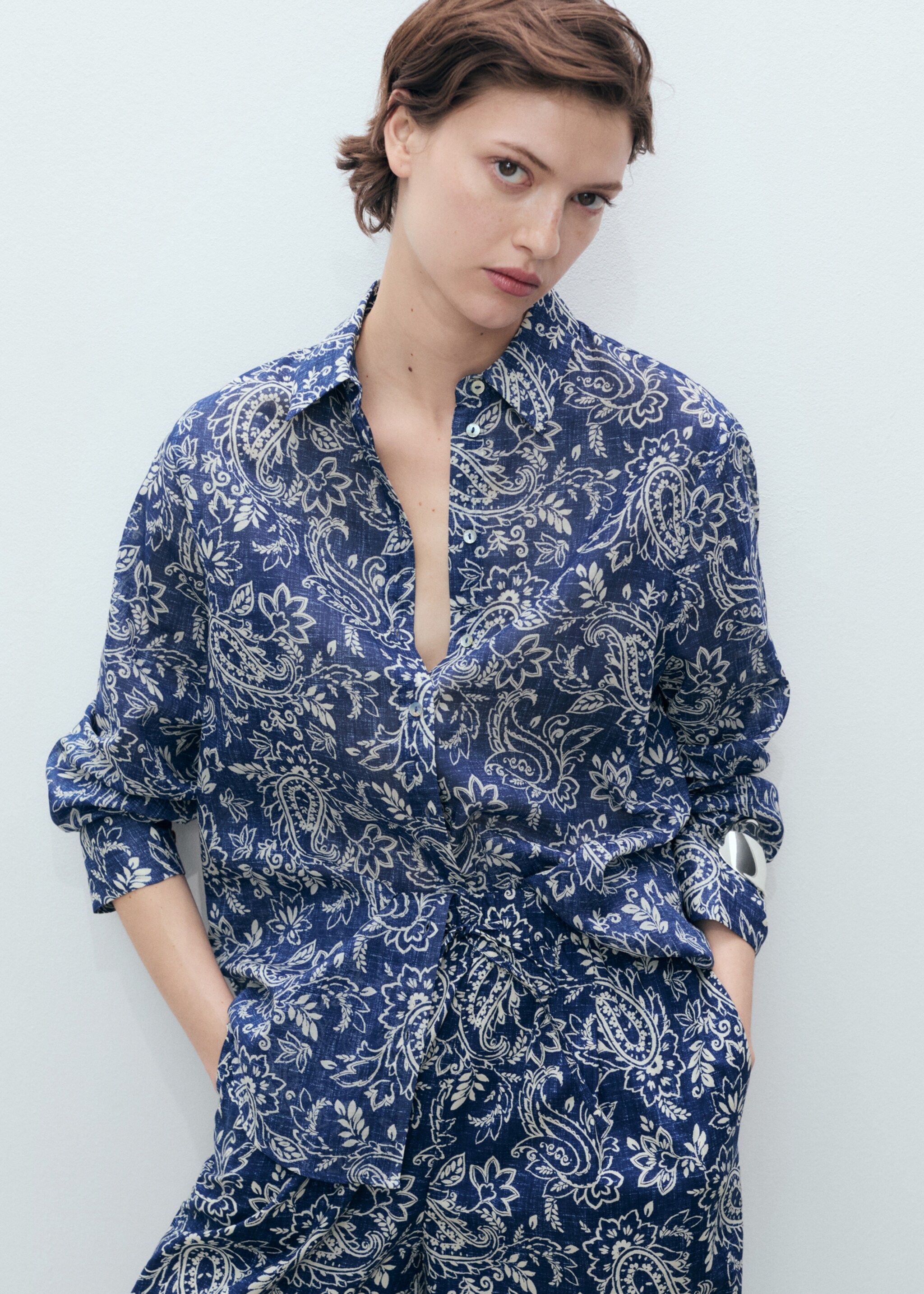 Printed cotton shirt - Medium plane, Blue. Ref: 87038644-00.