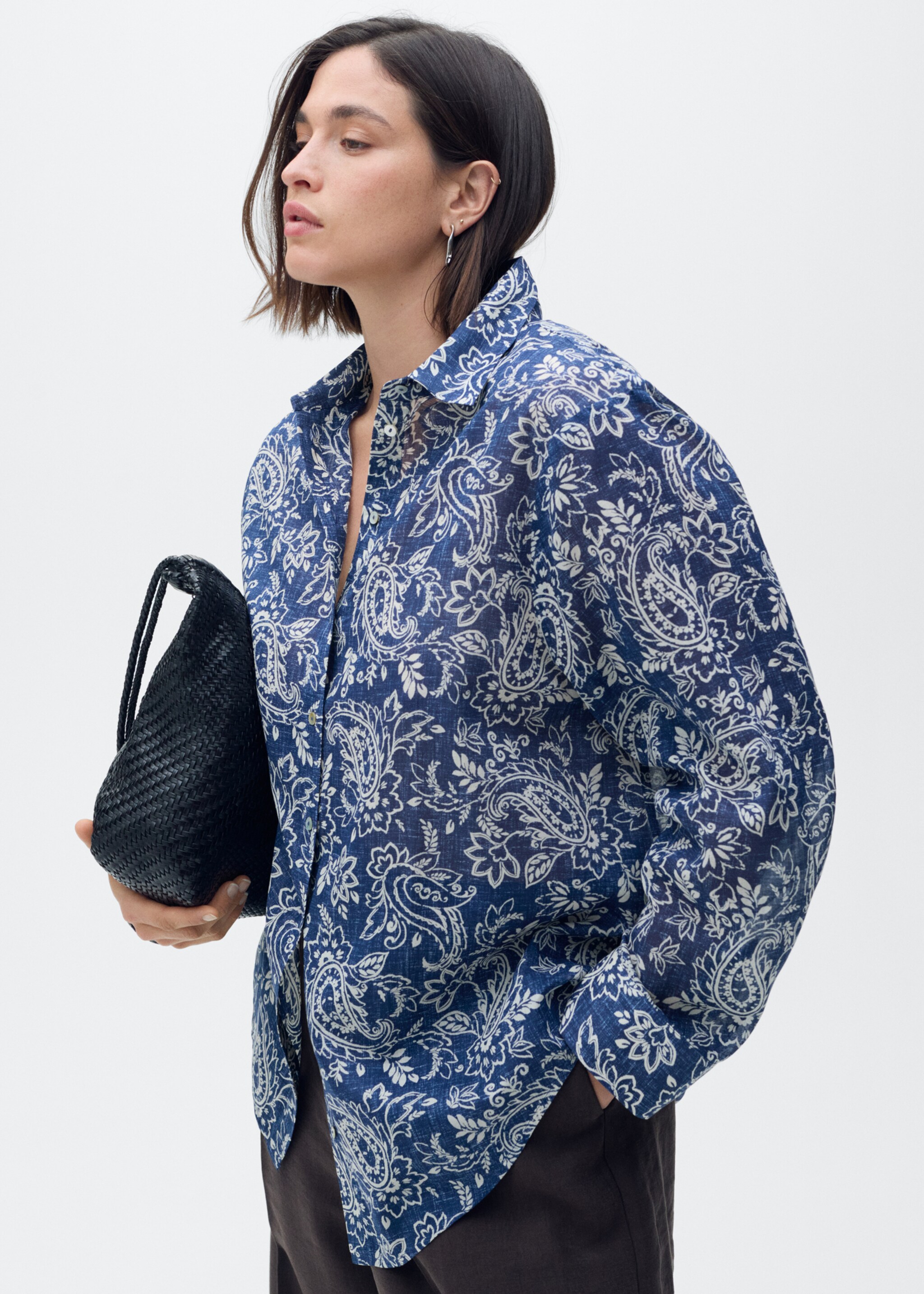 Printed cotton shirt - Details of the article 5, Blue. Ref: 87038644-00.