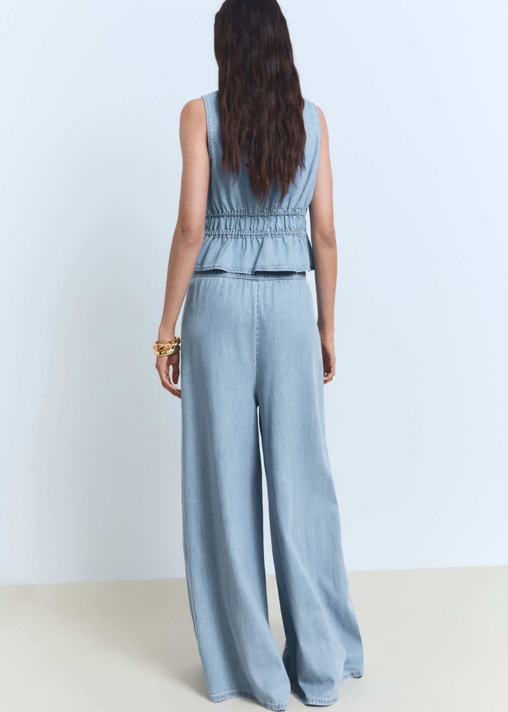 Pantalón palazzo lyocell - Reverso del artículo, Azul claro. Ref: 87038648-00.