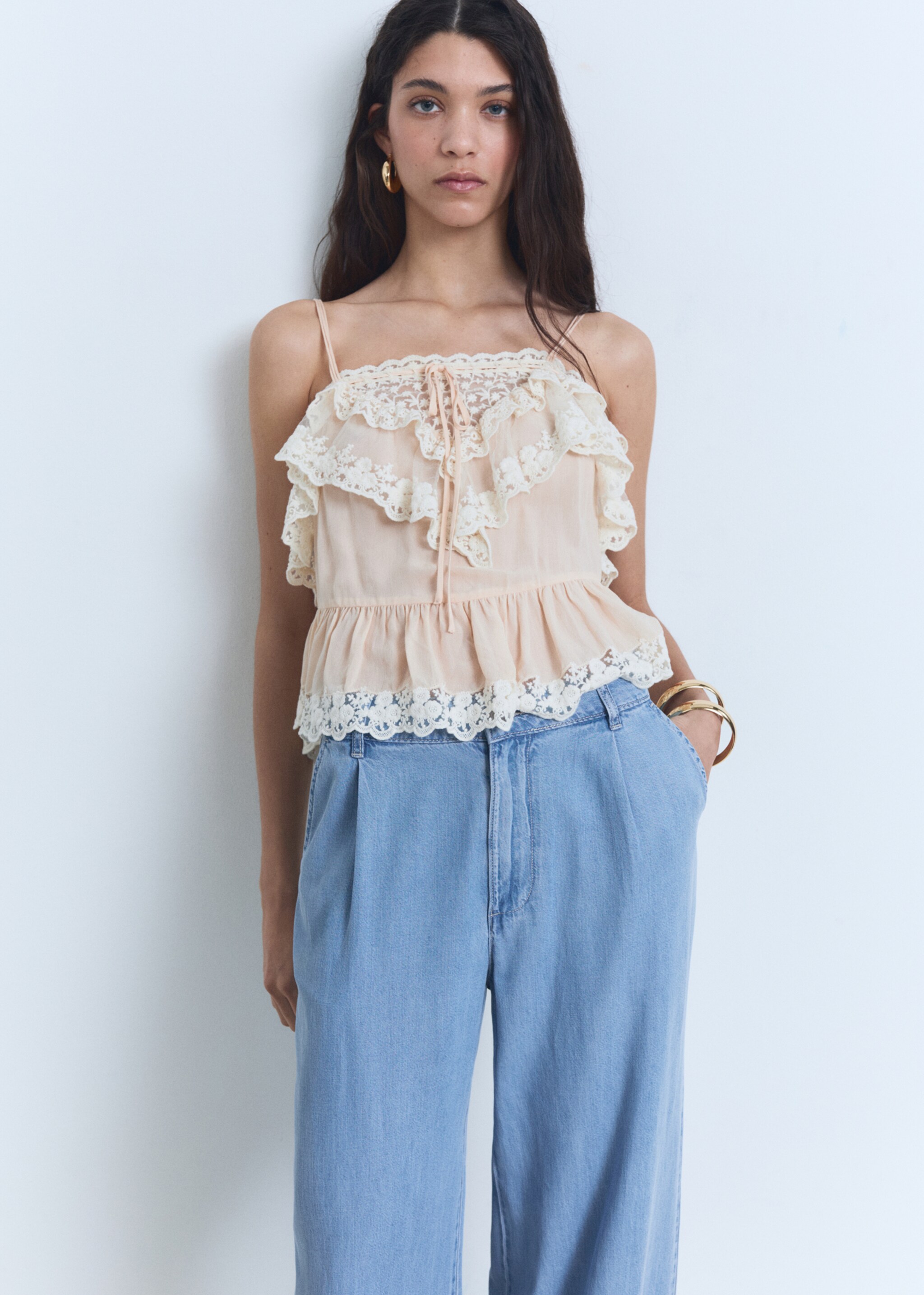 Pantalons wideleg lyocell pinces - Detall de l'article 1, Blau clar. Ref: 87038649-00.