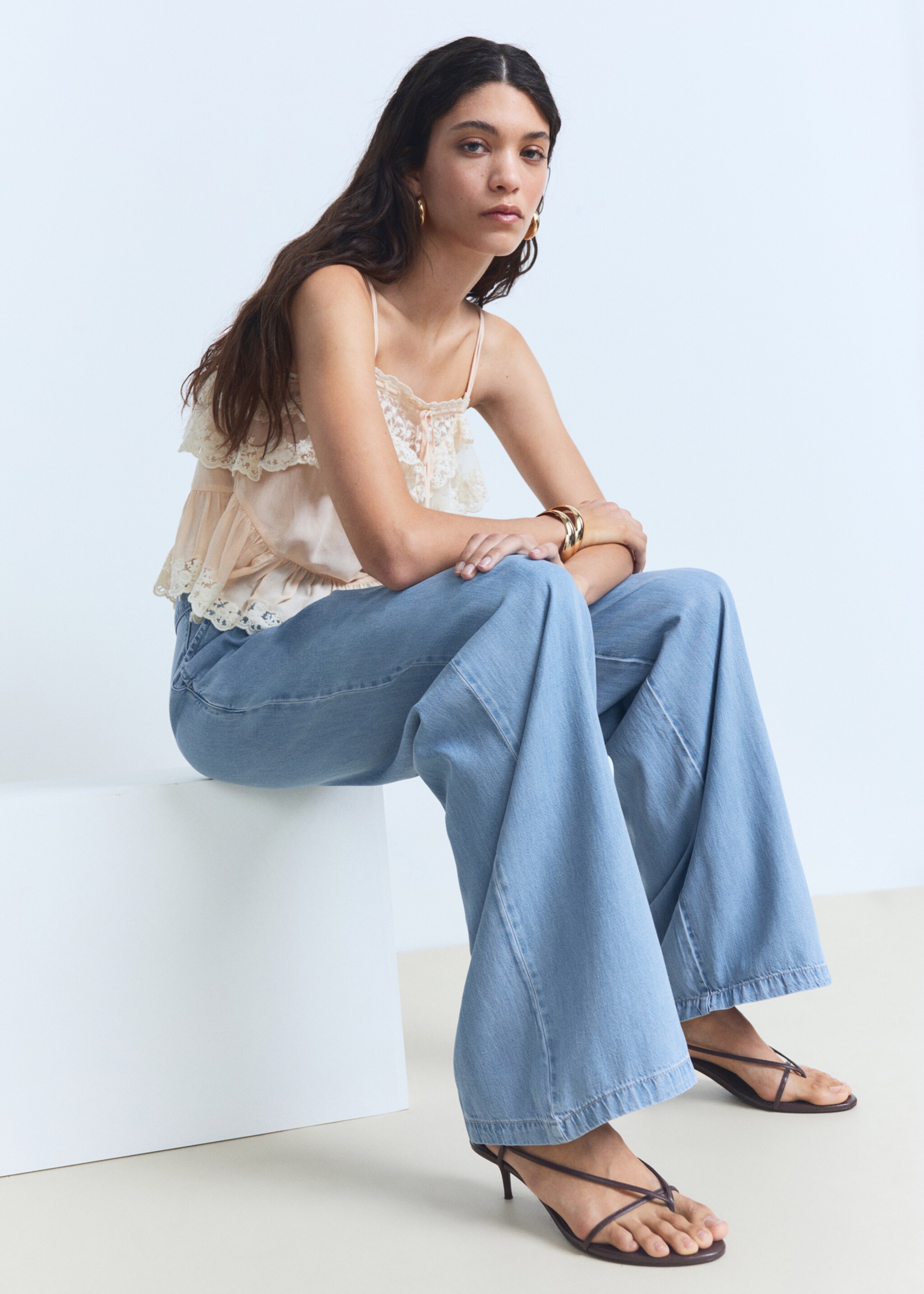 Pantalons wideleg lyocell pinces - Detall de l'article 2, Blau clar. Ref: 87038649-00.