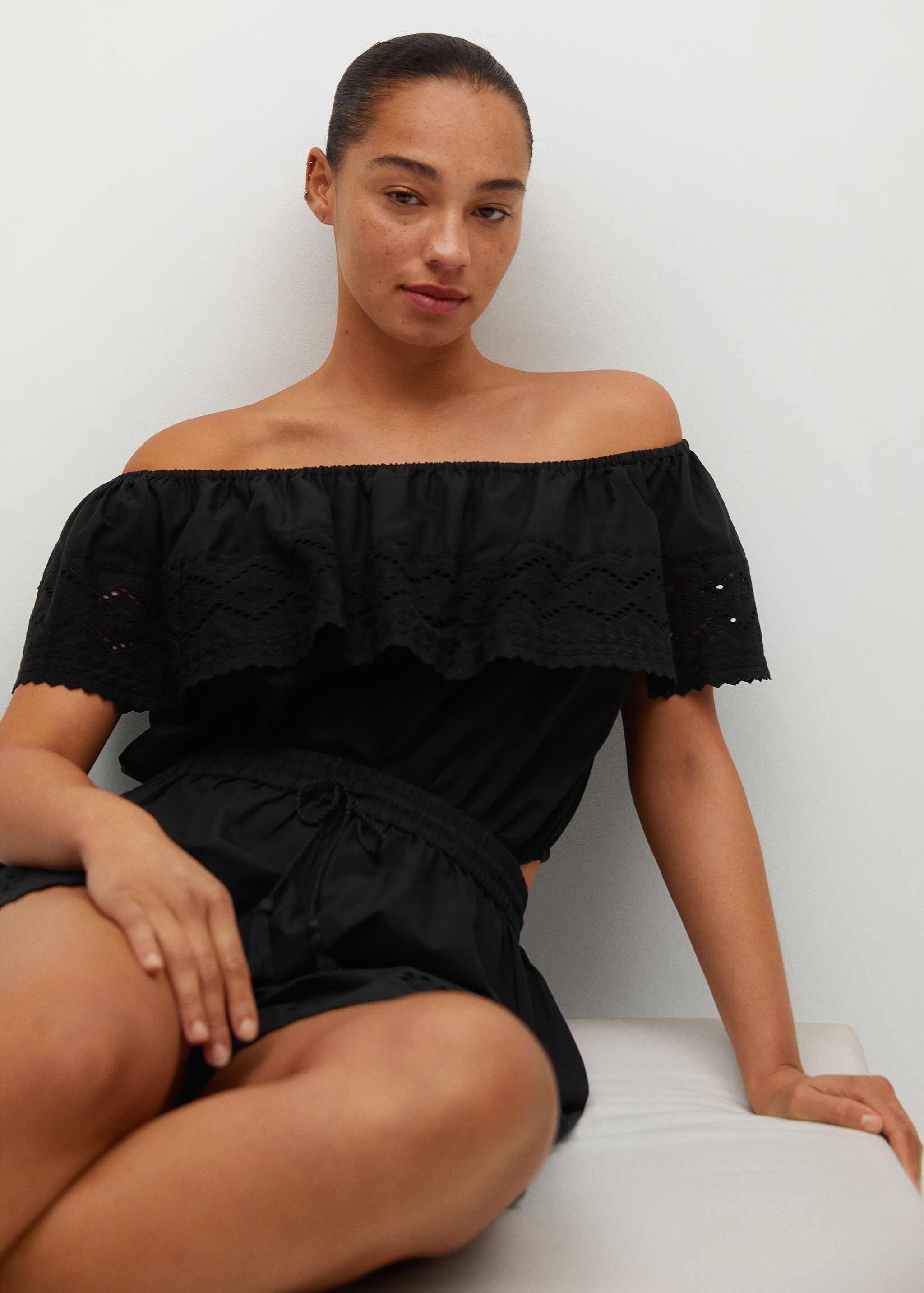 Embroidered cotton shorts - Details of the article 2