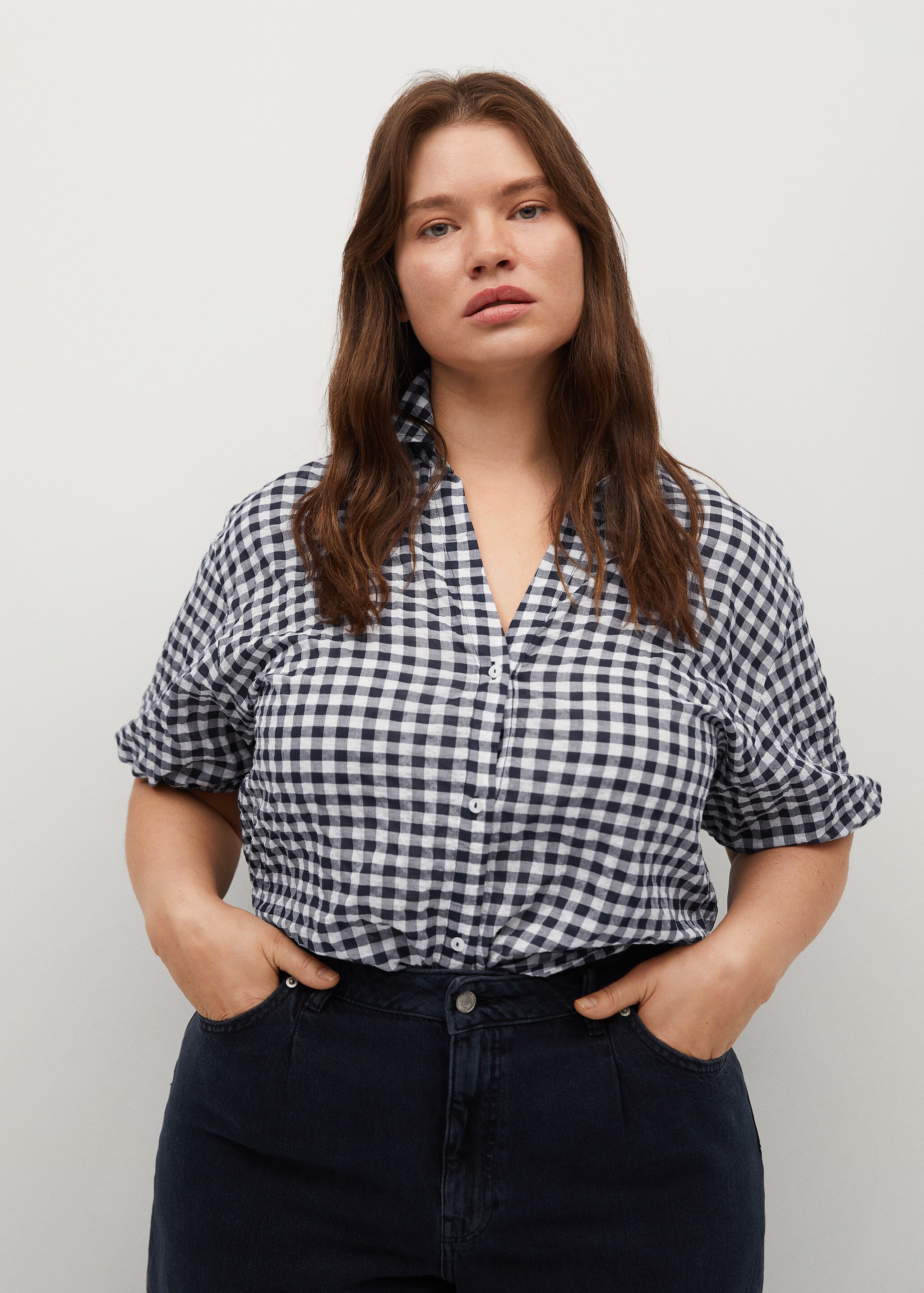 Blusa algodón cuadro vichy - Plano medio