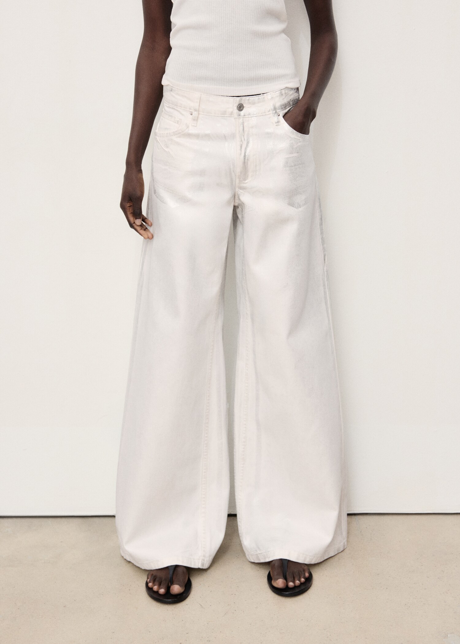 Metallic-finish wide leg jeans - Medium plane