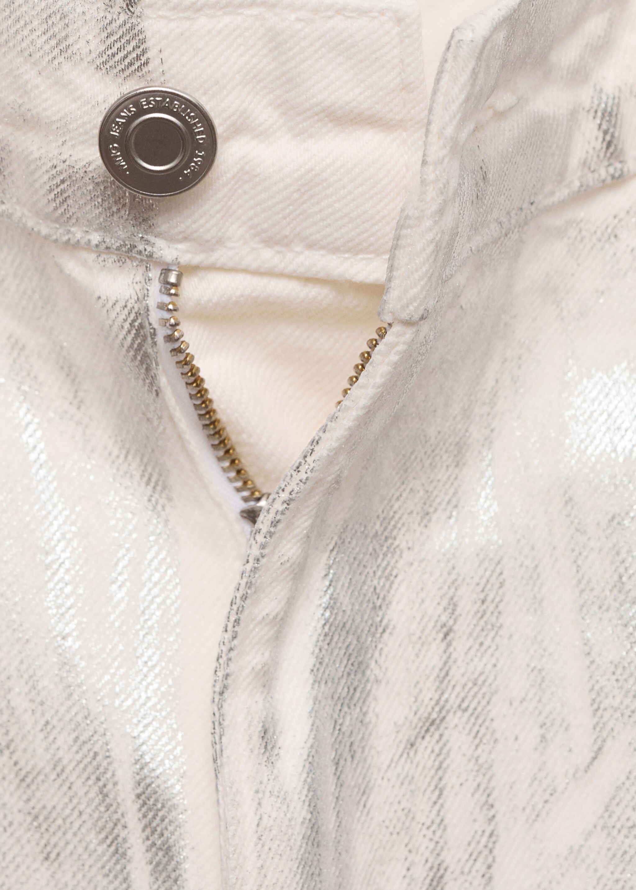 Metallic-finish wide leg jeans - Details of the article 8, Silver. Ref: 87039066-00.