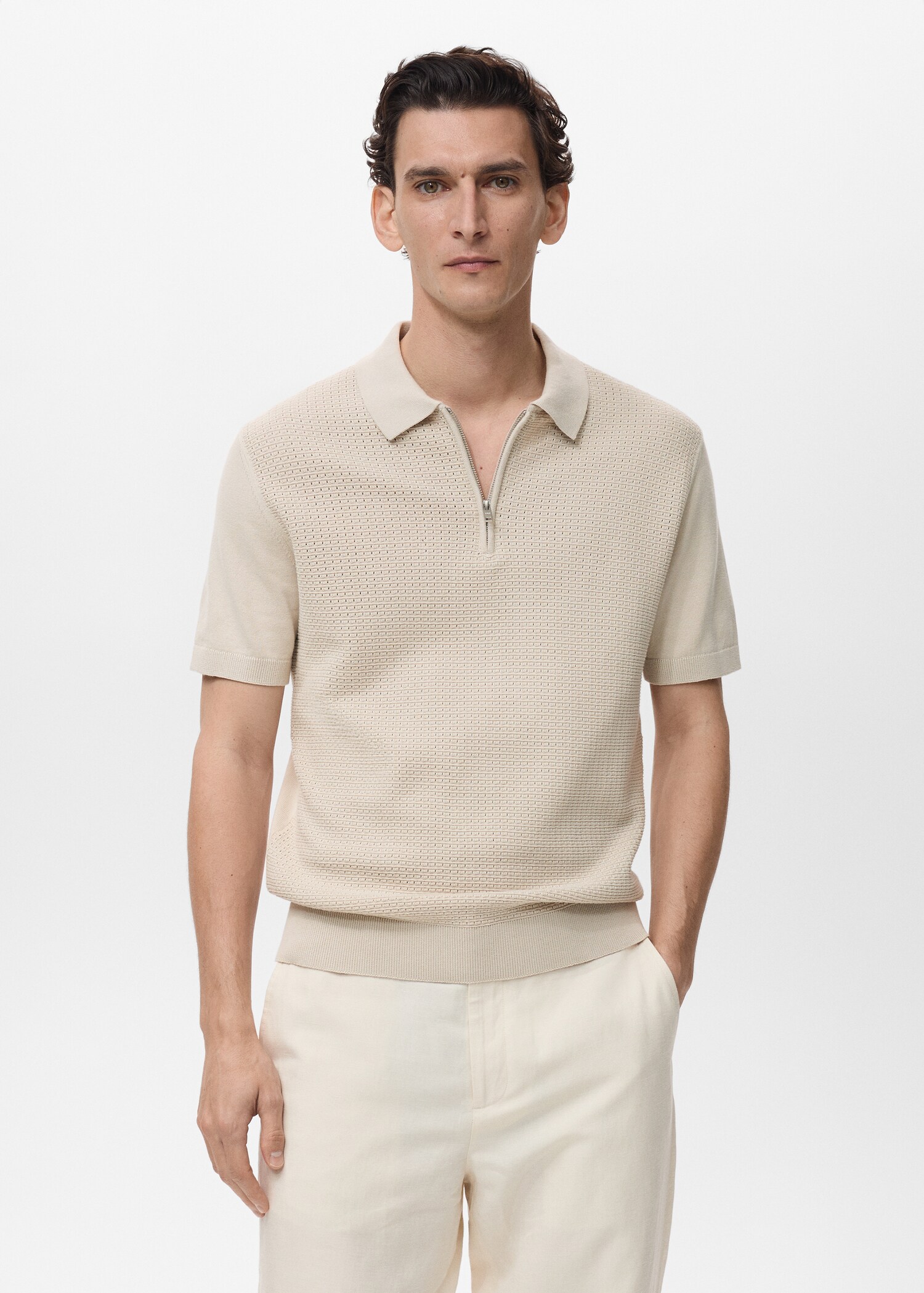 Openwork cotton knitte polo shirt - Medium plane