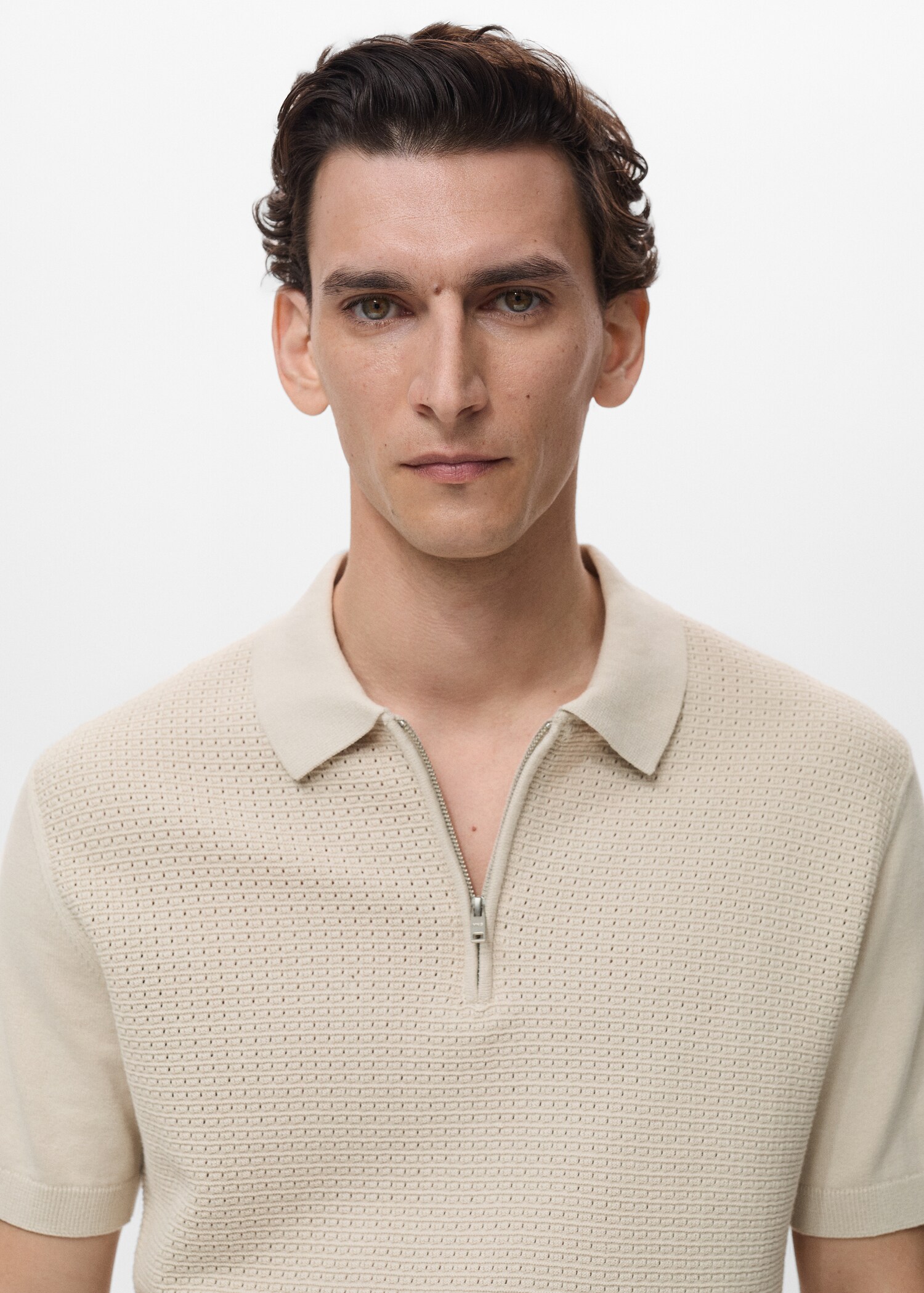 Openwork cotton knitte polo shirt - Details of the article 1