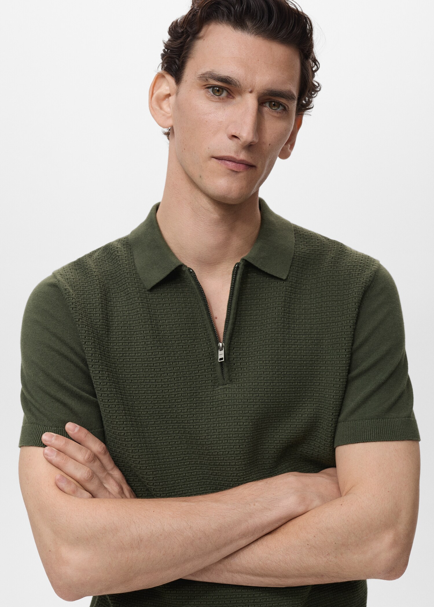 Openwork cotton knitte polo shirt - Details of the article 1