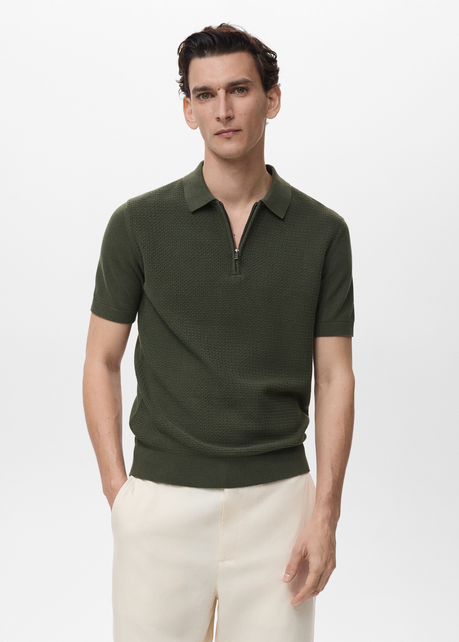 Openwork cotton knitte polo shirt - Details of the article 2