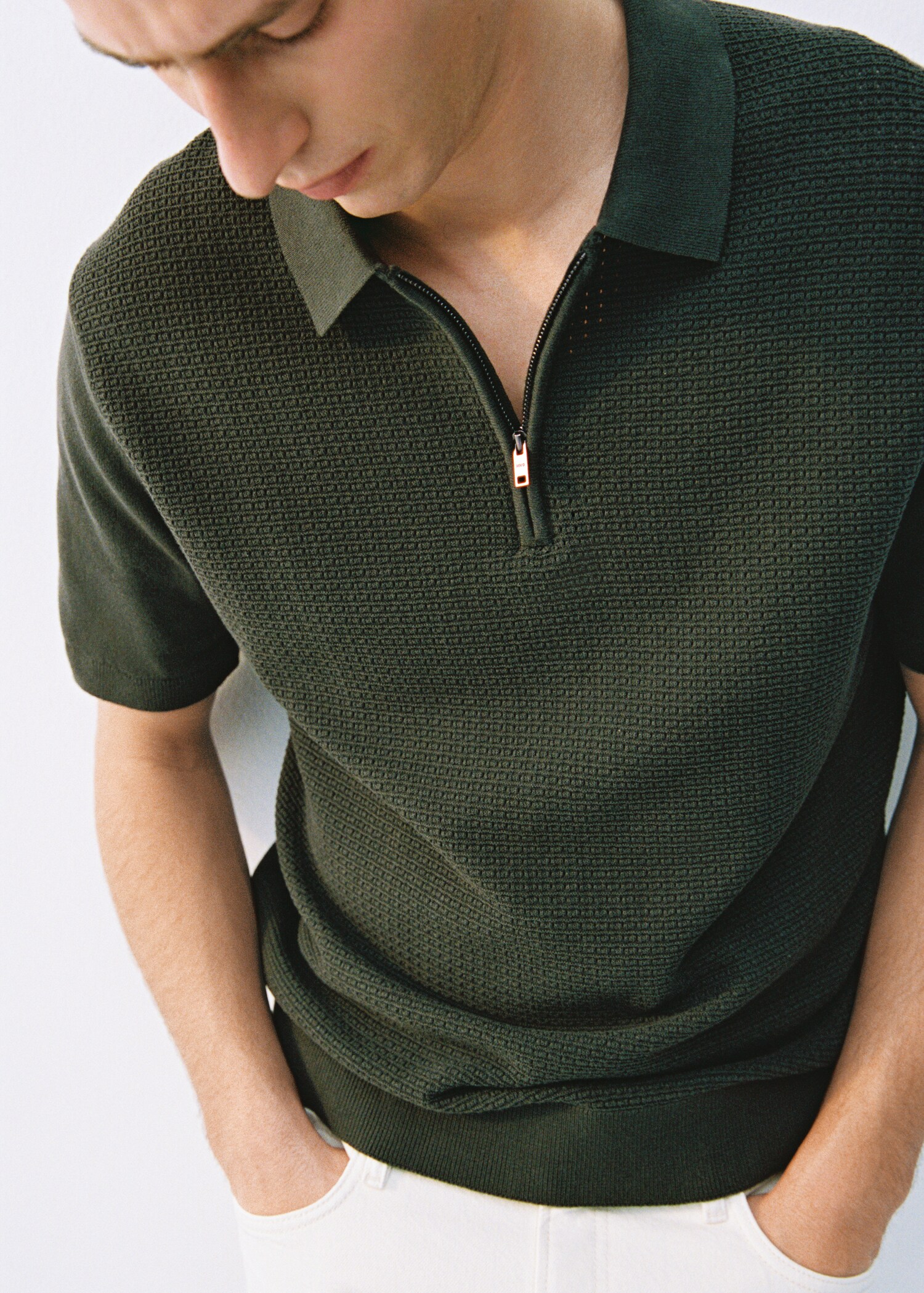 Openwork cotton knitte polo shirt - Details of the article 5
