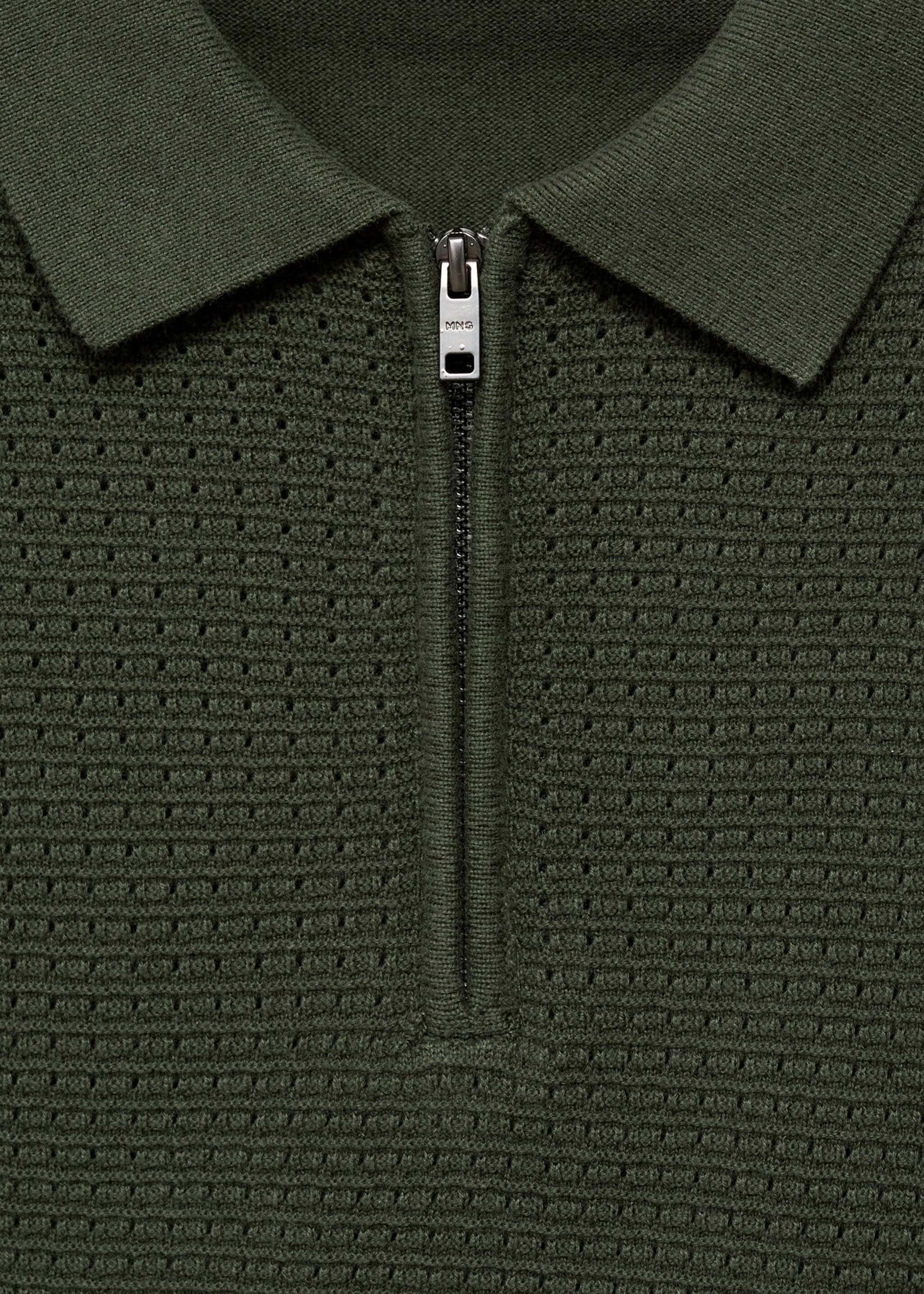 Openwork cotton knitte polo shirt - Details of the article 8, Khaki. Ref: 87039212-00.