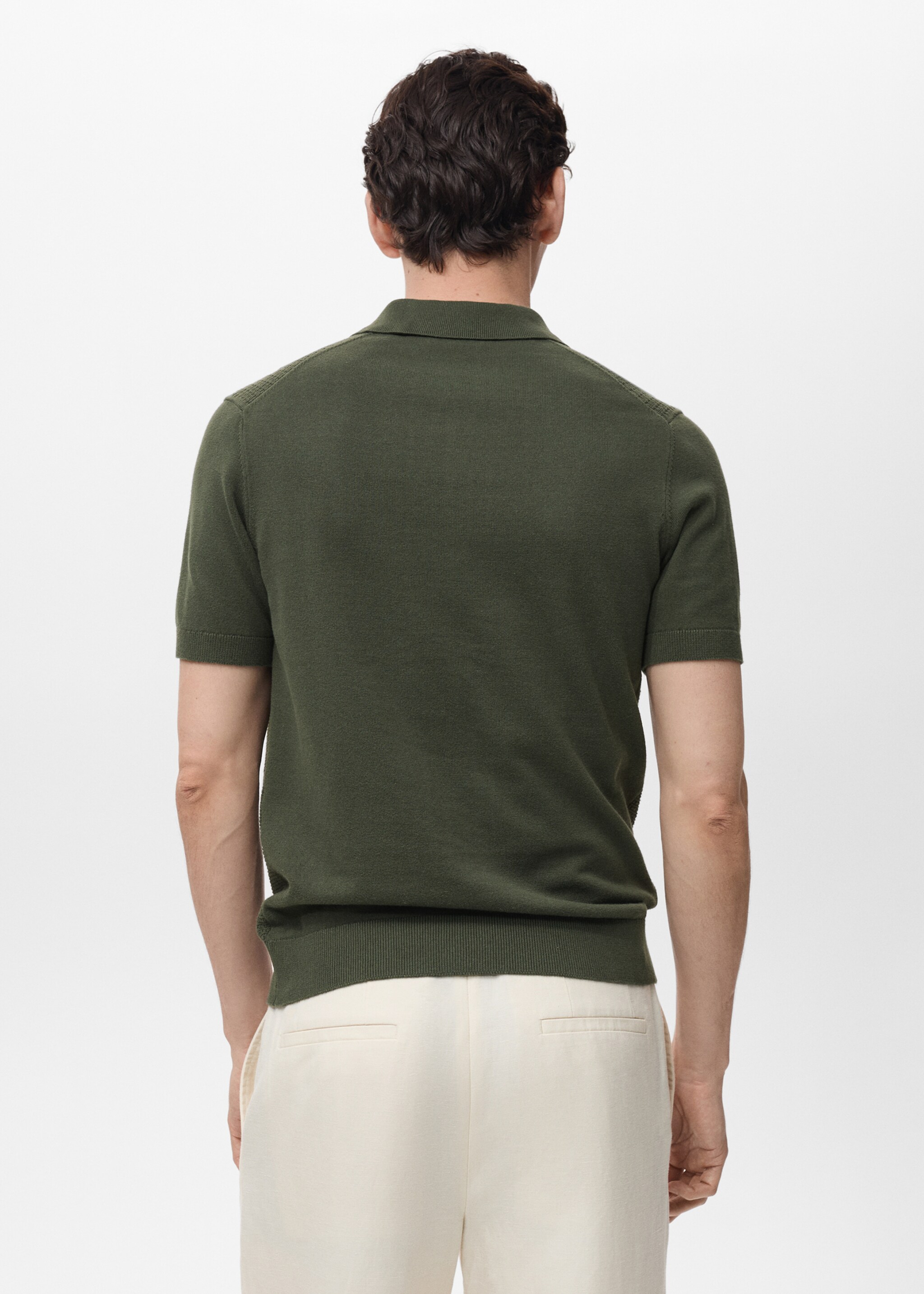 Openwork cotton knitte polo shirt - Reverse of the article, Khaki. Ref: 87039212-00.