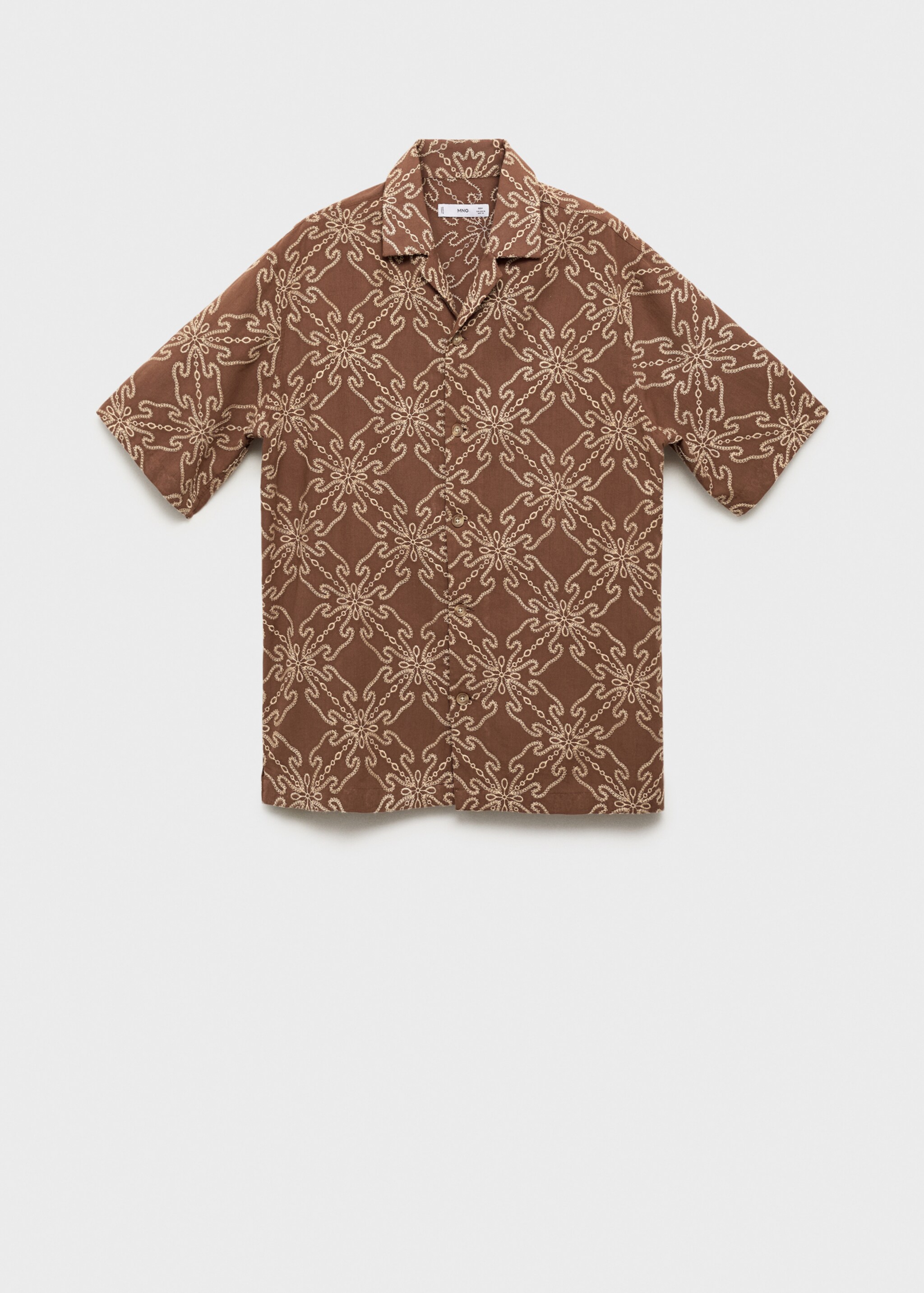 Geborduurde blouse met korte mouwen - Artikel zonder model, Tabaksbruin. Ref: 87039218-00.