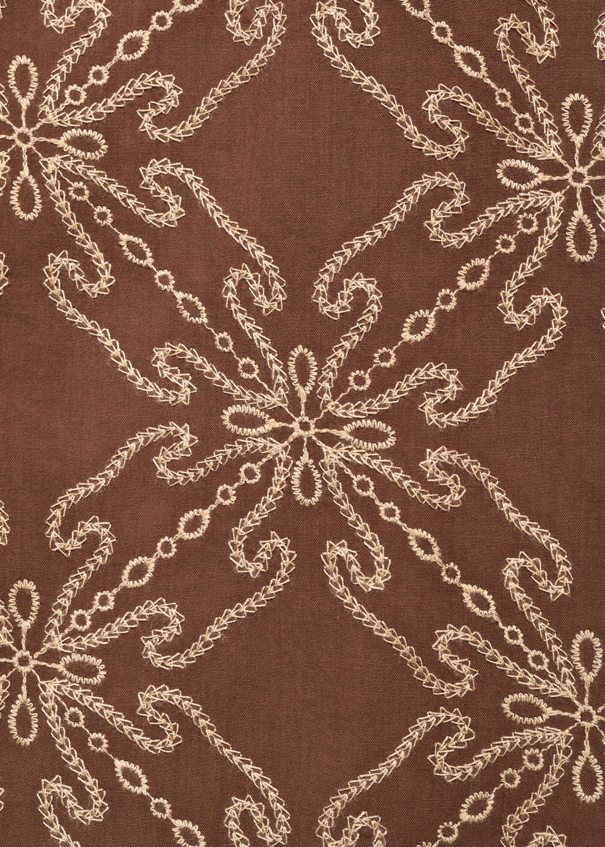 Geborduurde blouse met korte mouwen - Detail van het artikel 0, Tabaksbruin. Ref: 87039218-00.