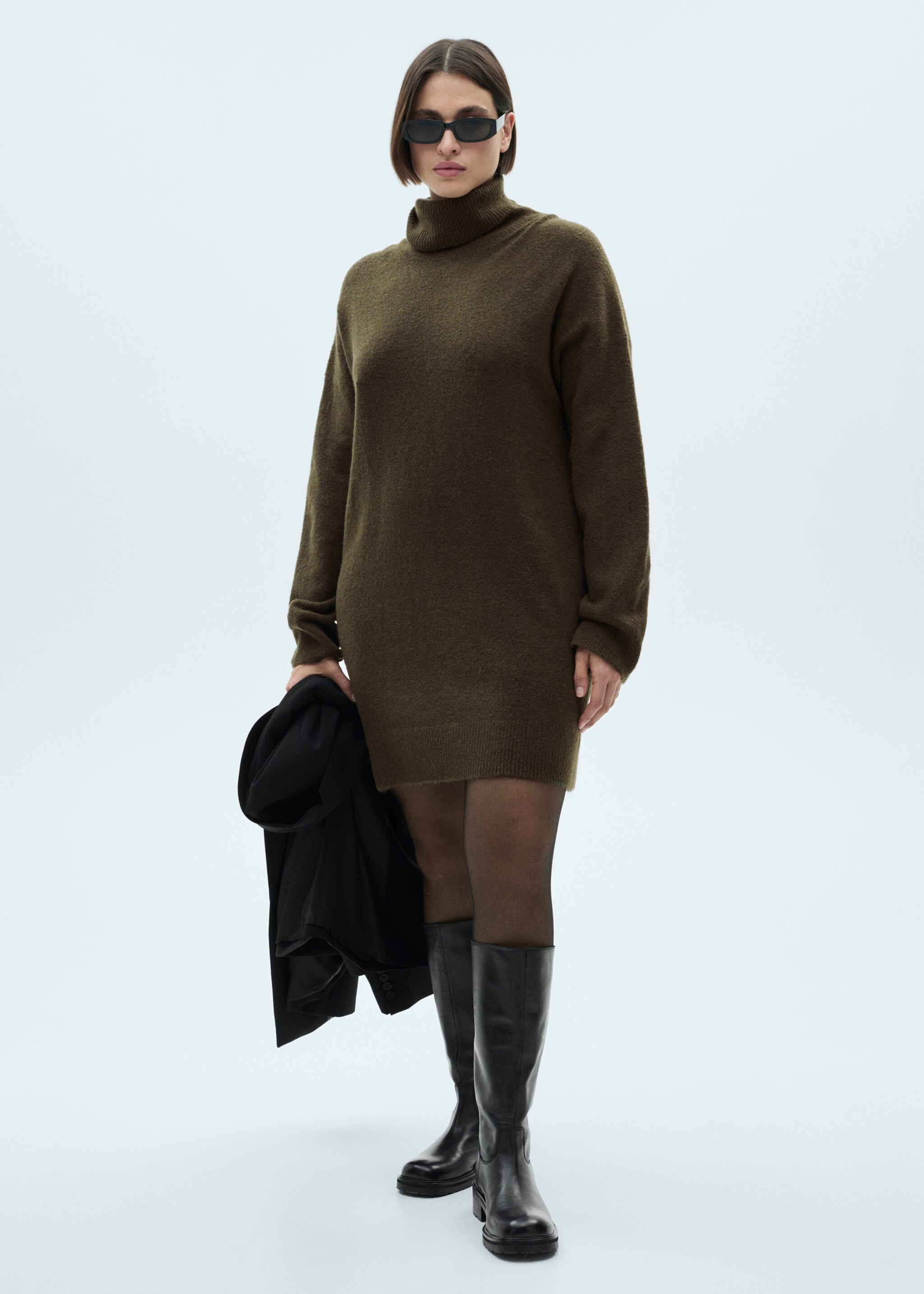 Knitted turtleneck dress - Details of the article 3, Khaki. Ref: 87040284-00.