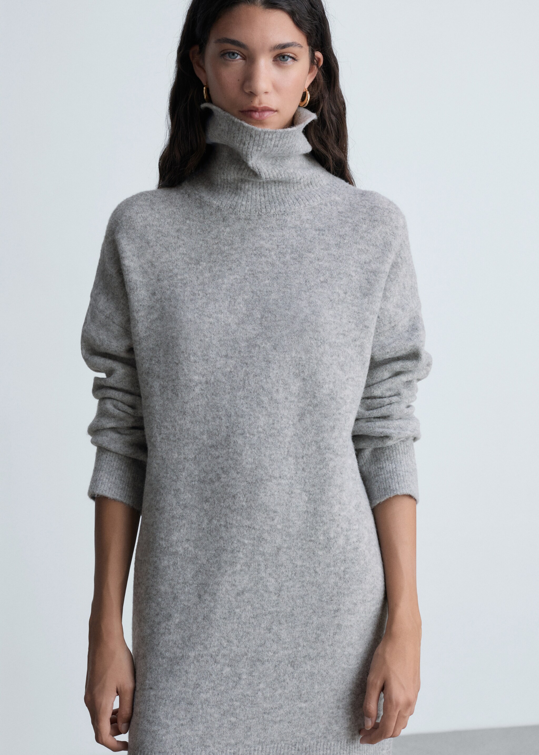 Knitted turtleneck dress - Medium plane, Medium Heather Grey. Ref: 87040284-00.