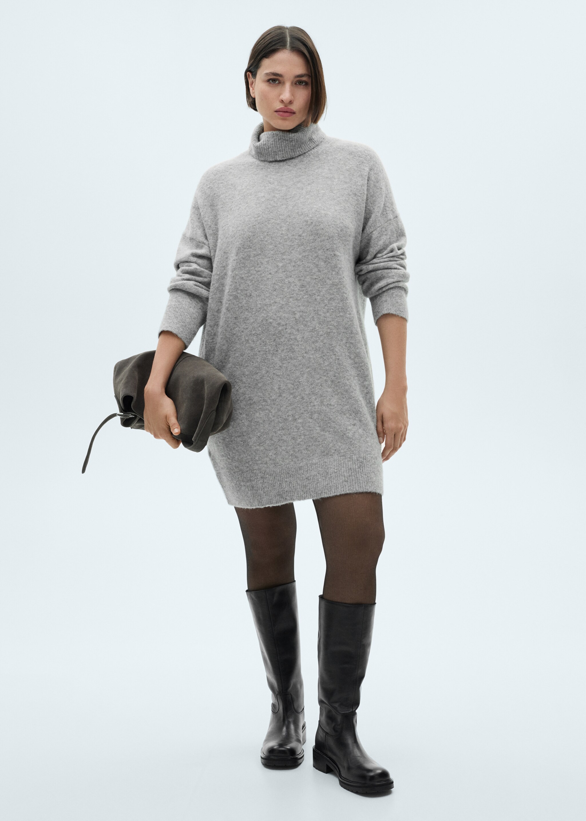 Knitted turtleneck dress - Details of the article 3, Medium Heather Grey. Ref: 87040284-00.