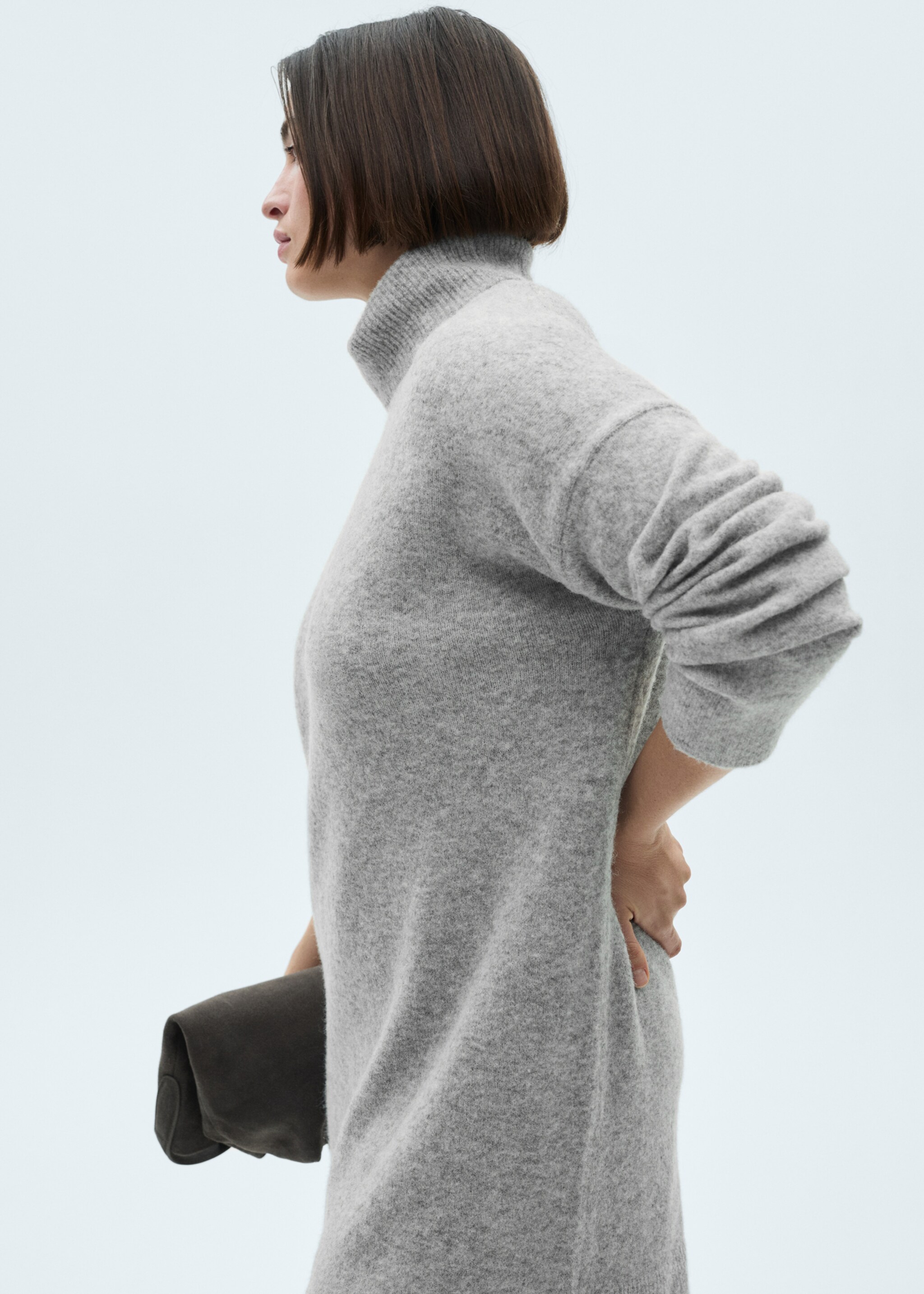 Knitted turtleneck dress - Details of the article 5, Medium Heather Grey. Ref: 87040284-00.