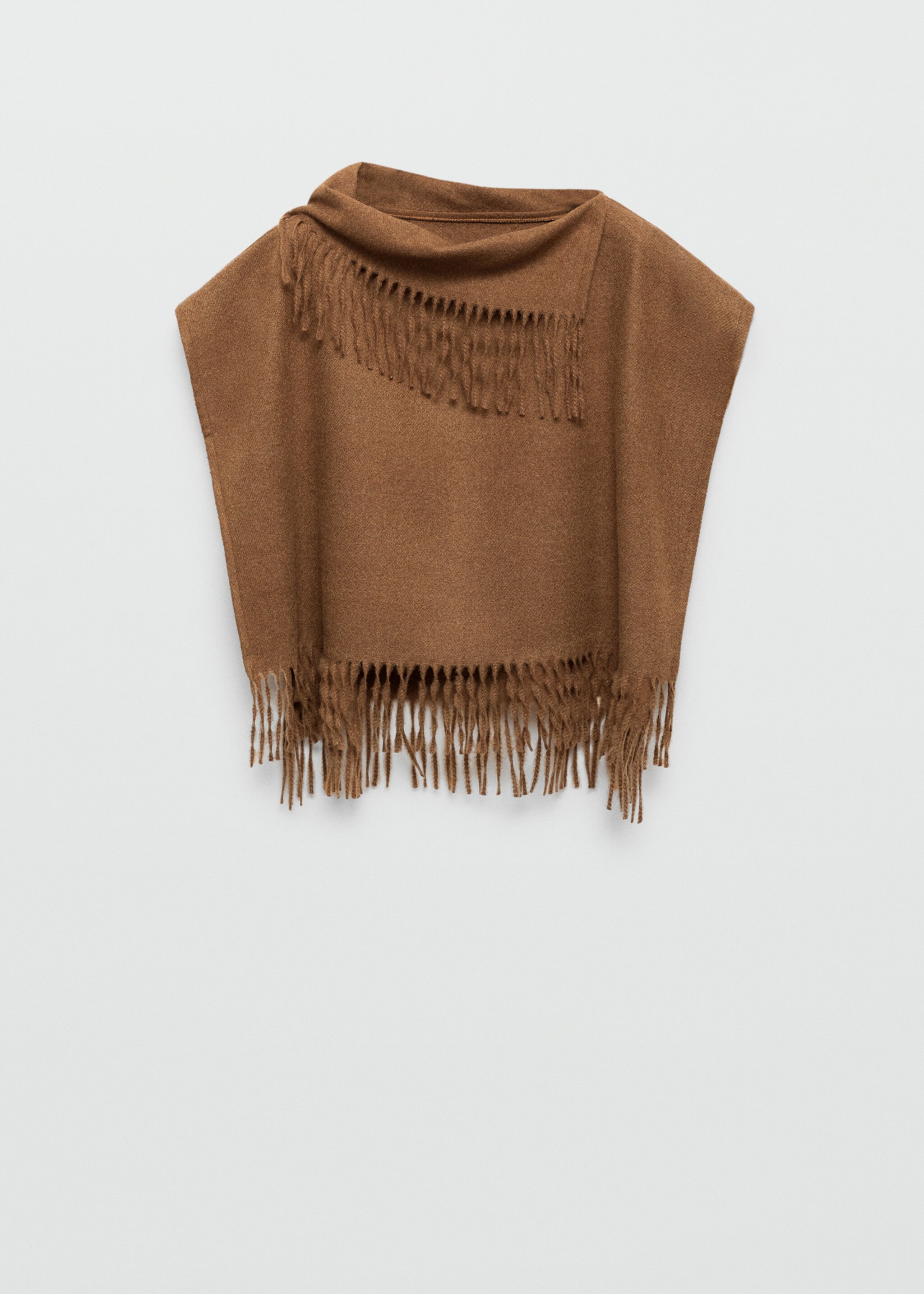 Knitted shawl with fringed ends - Article without model, Brown. Ref: 87040305-00.