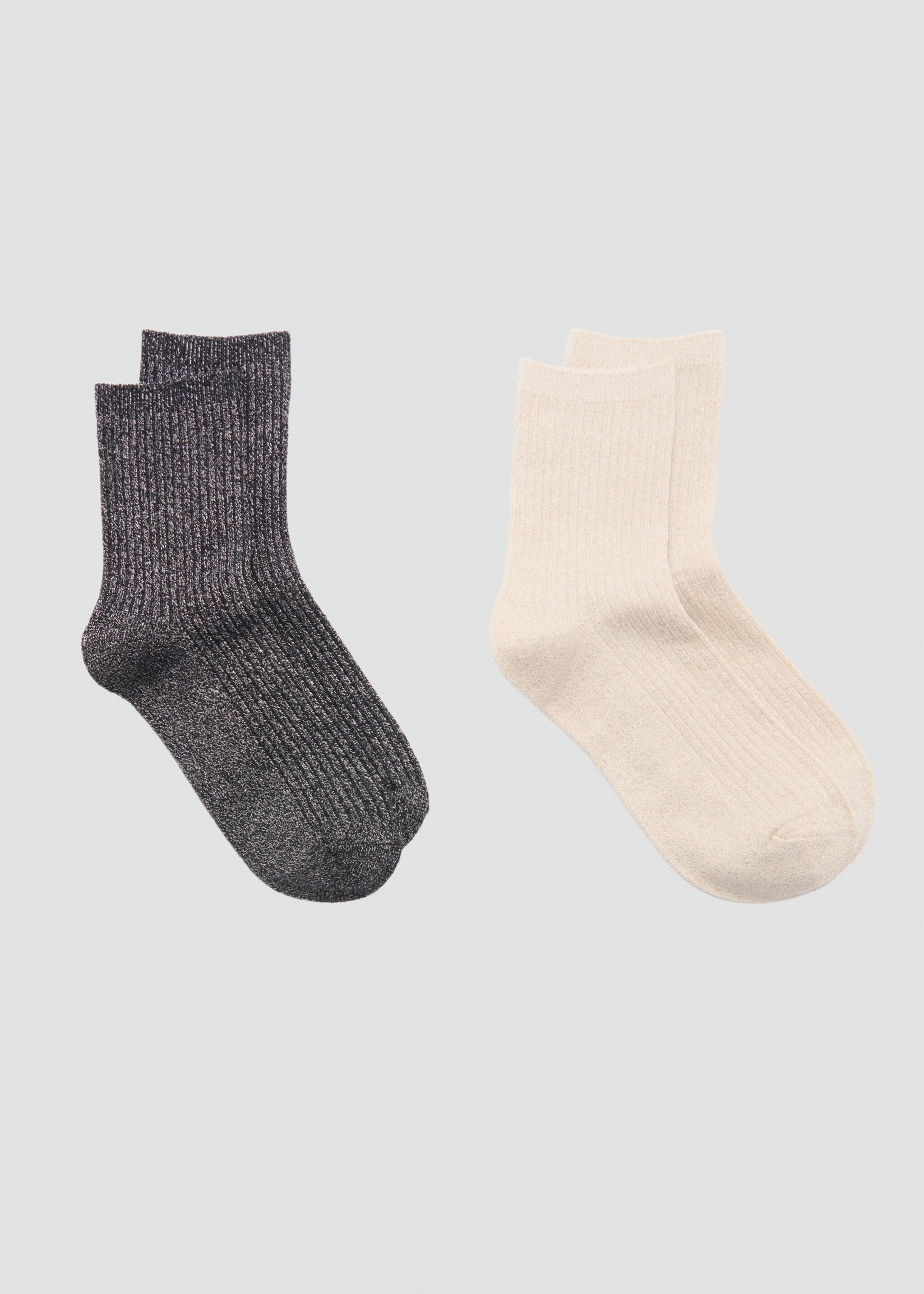 Lot 2 paires de chaussettes Lurex maille côtelée - Plan moyen, Écru. Ref: 87040351-00.
