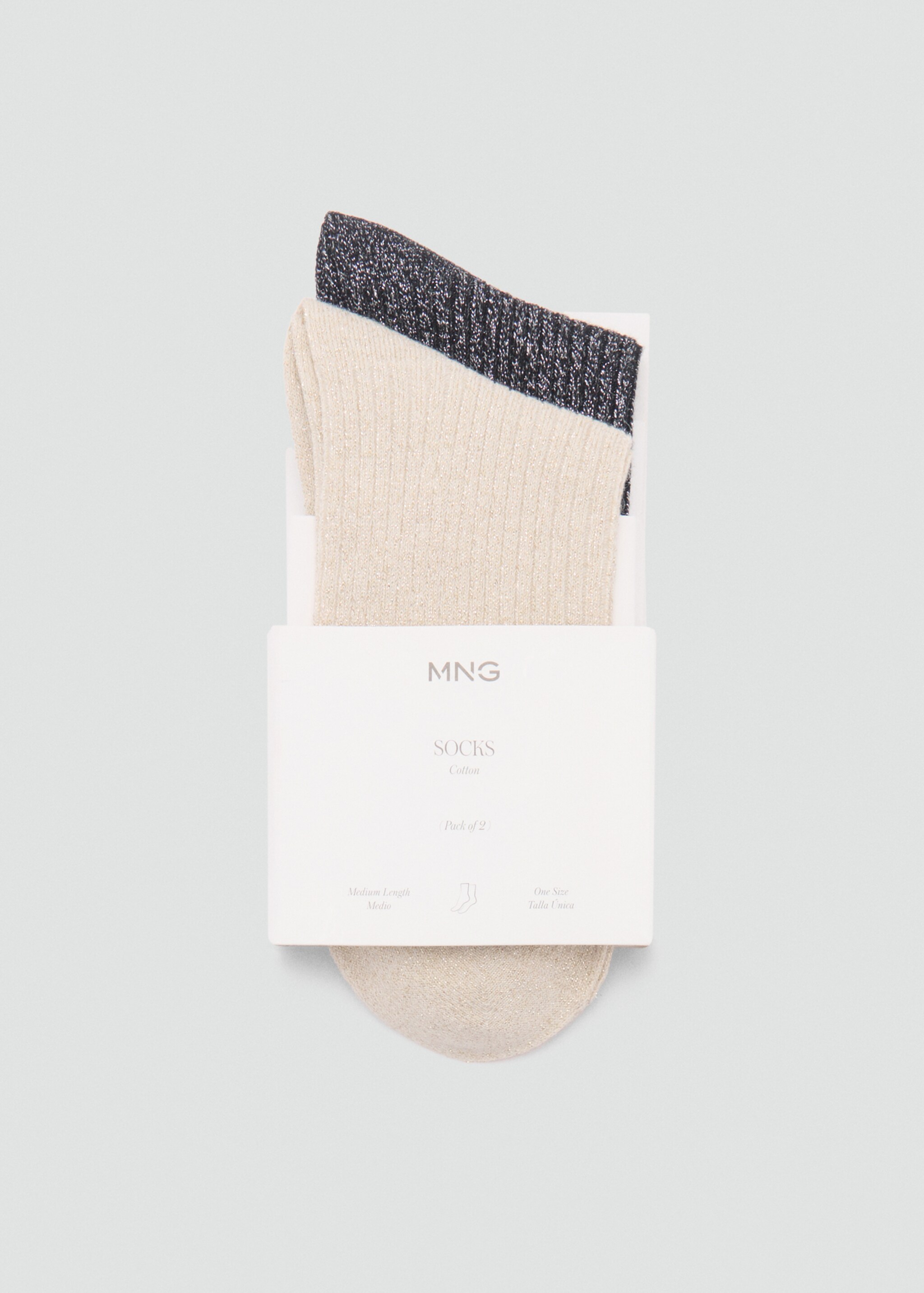 Lot 2 paires de chaussettes Lurex maille côtelée - Article sans modèle, Écru. Ref: 87040351-00.