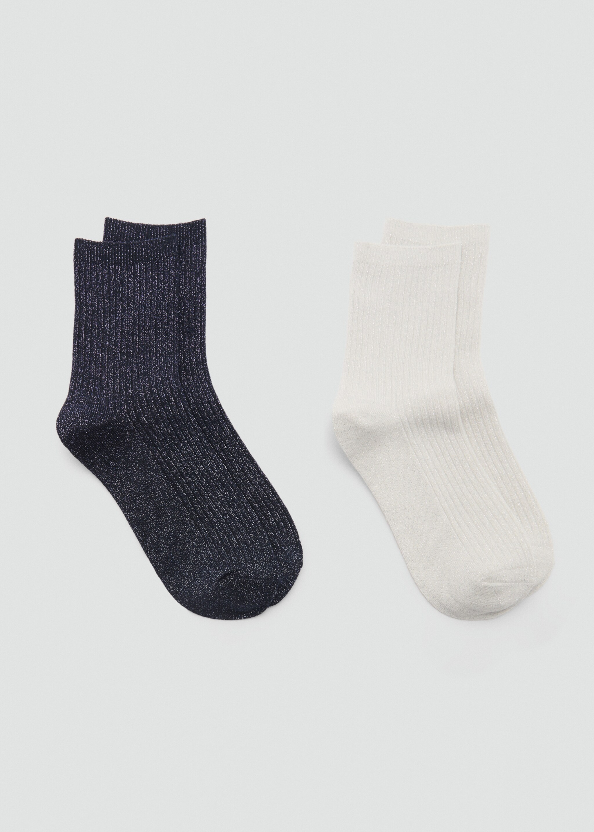 Lot 2 paires de chaussettes Lurex maille côtelée - Plan moyen, Bleu marine foncé. Ref: 87040351-00.
